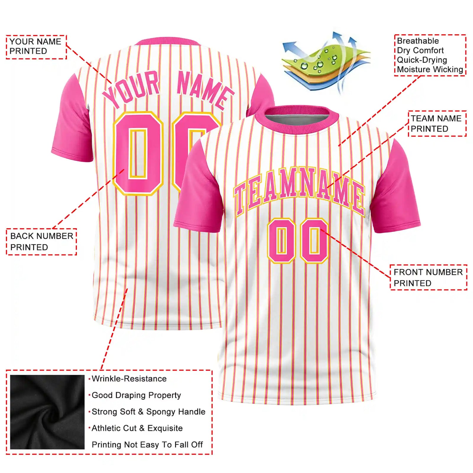 Custom White Gold01-Pink Pinstripe Pattern Design Performance T-Shirt