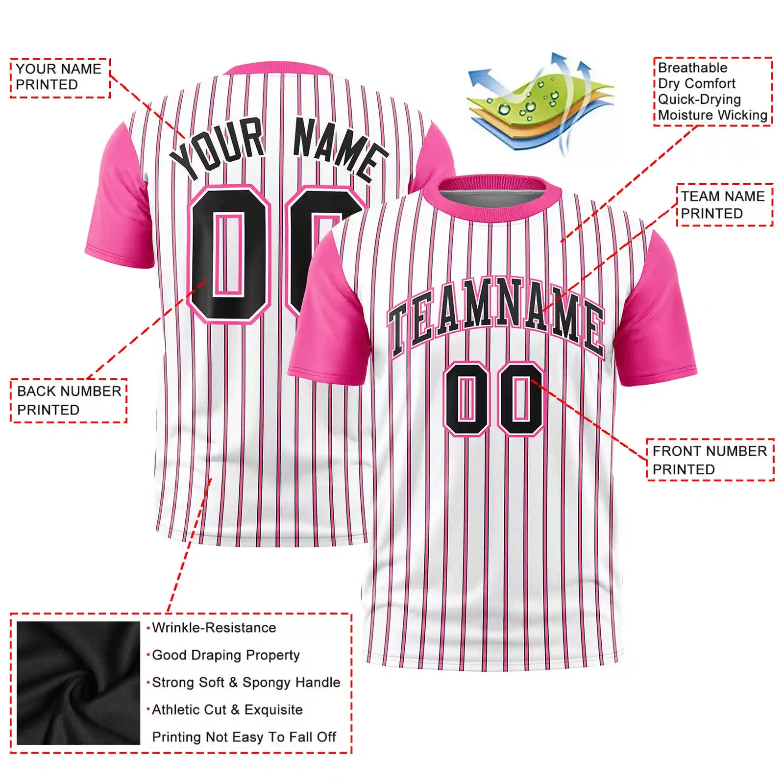 Custom White Black-Pink Pinstripe Pattern Design Performance T-Shirt