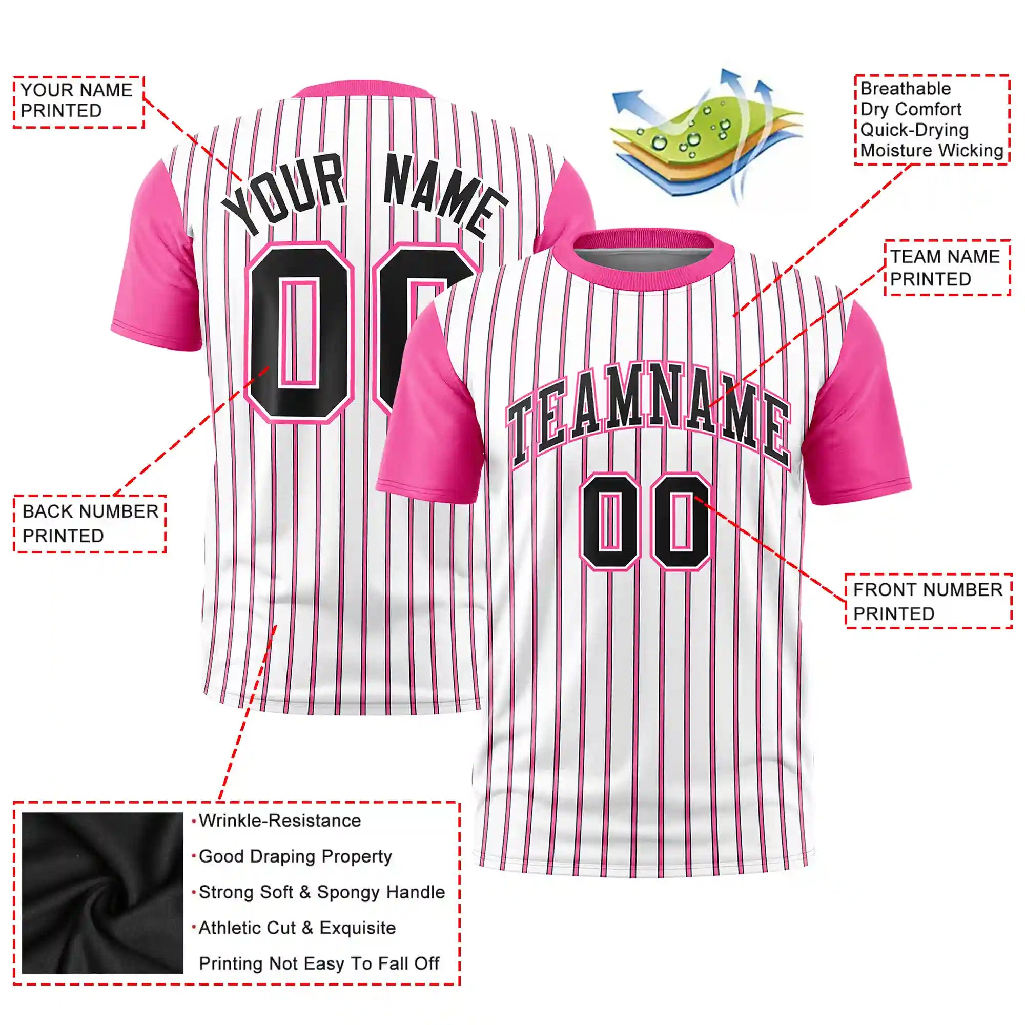 Custom White Black-Pink Pinstripe Pattern Design Performance T-Shirt