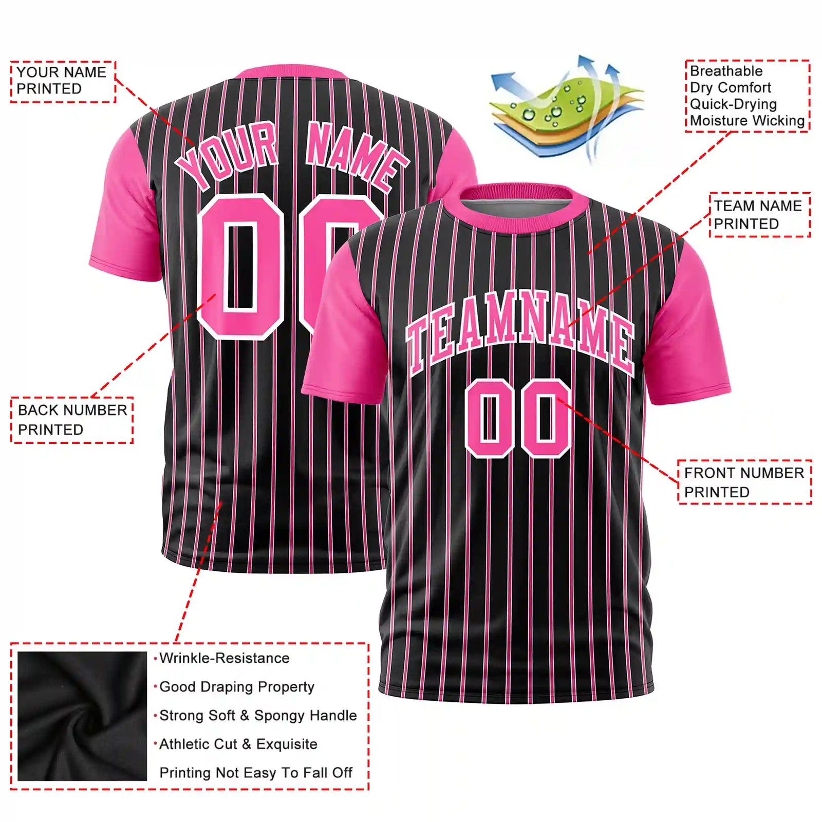 Custom Black White-Pink Pinstripe Pattern Design Performance T-Shirt