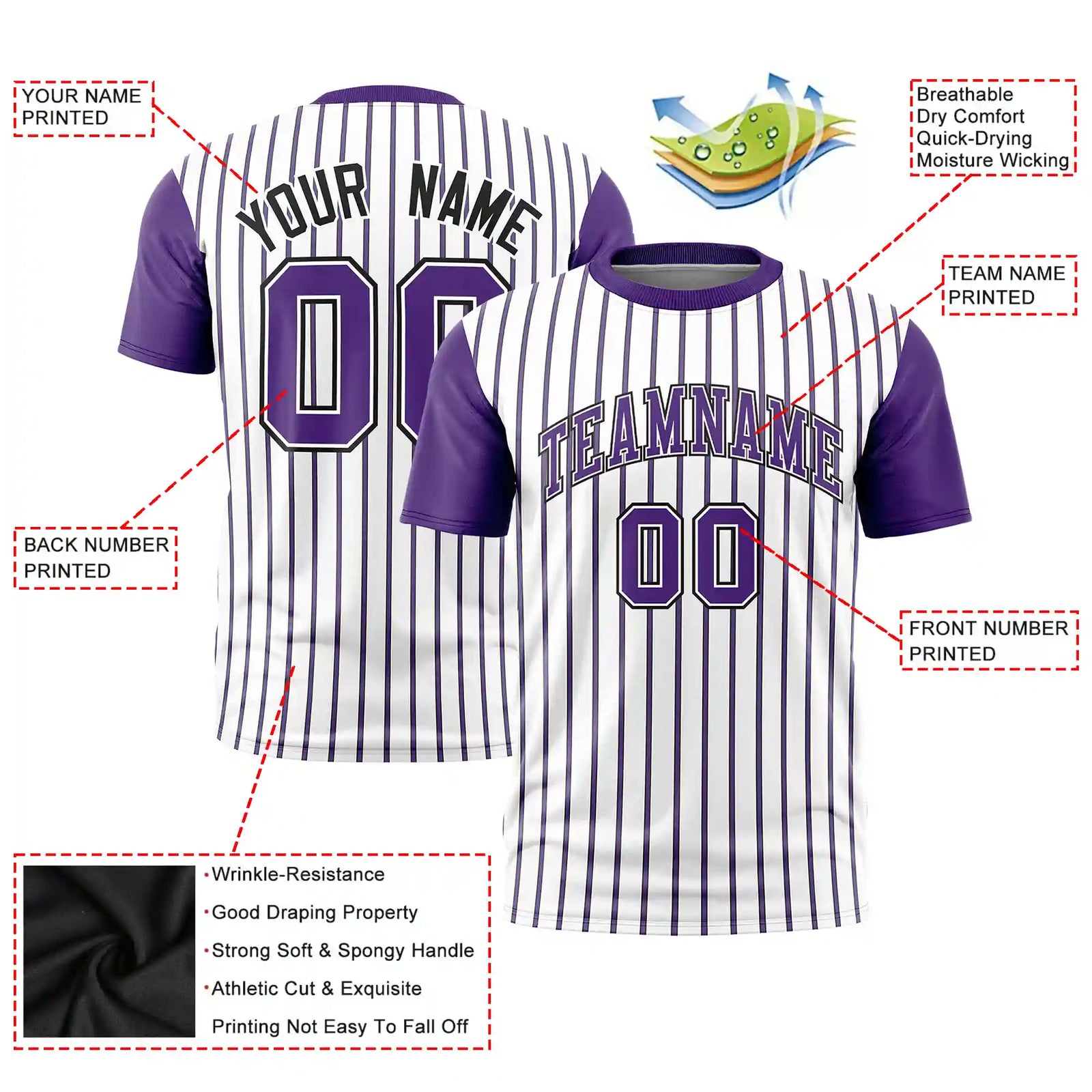 Custom White Black-Purple Pinstripe Pattern Design Performance T-Shirt