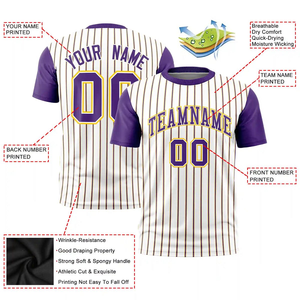 Custom White Gold01-Purple Pinstripe Pattern Design Performance T-Shirt