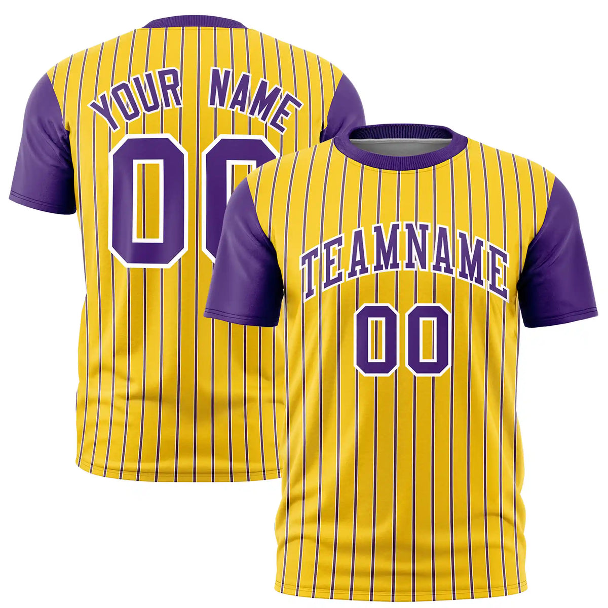 Custom Gold01 White-Purple Pinstripe Pattern Design Performance T-Shirt