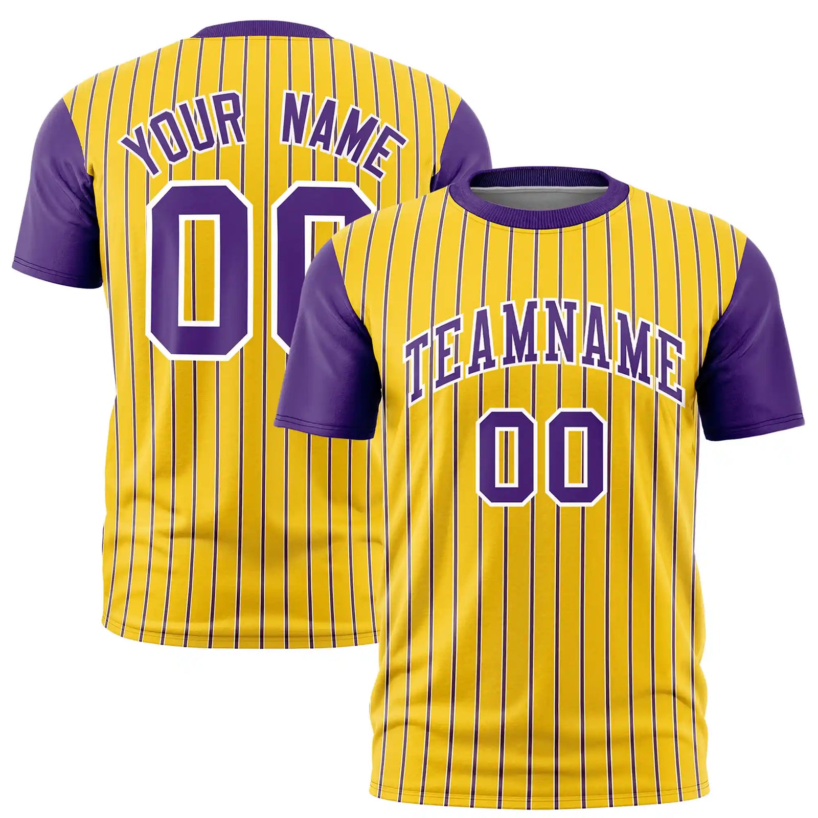 Custom Gold01 White-Purple Pinstripe Pattern Design Performance T-Shirt