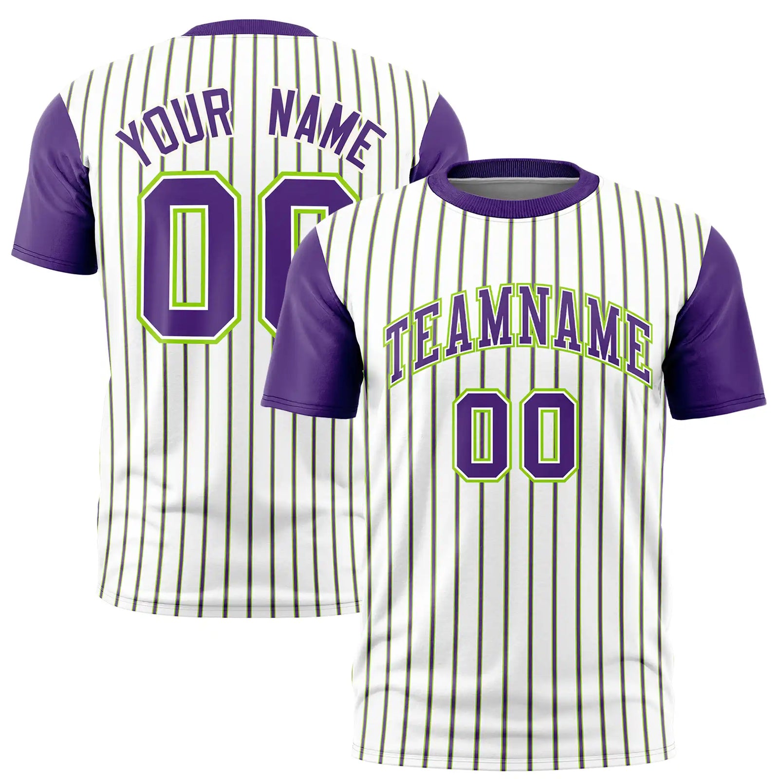 Custom White Neon Green-Purple Pinstripe Pattern Design Performance T-Shirt