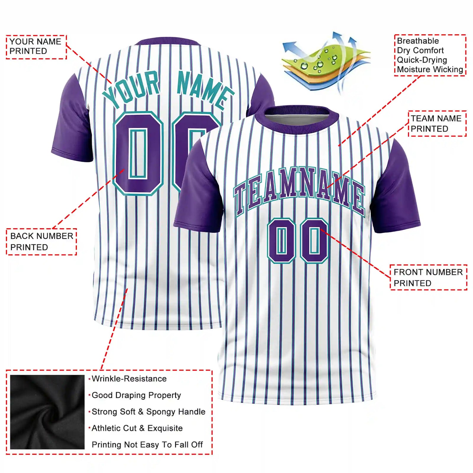 Custom White Aqua-Purple Pinstripe Pattern Design Performance T-Shirt