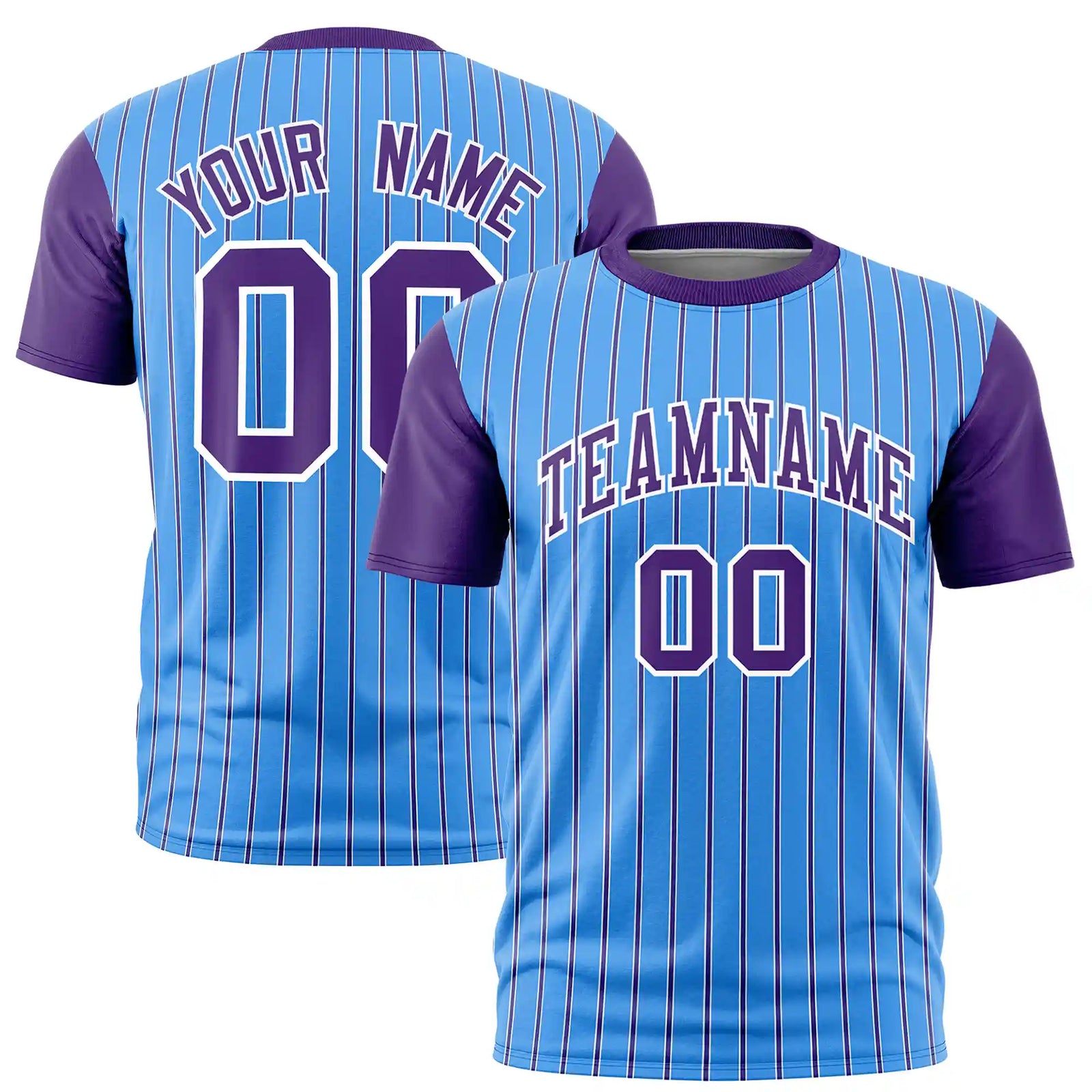 Custom Powder Blue White-Purple Pinstripe Pattern Design Performance T-Shirt