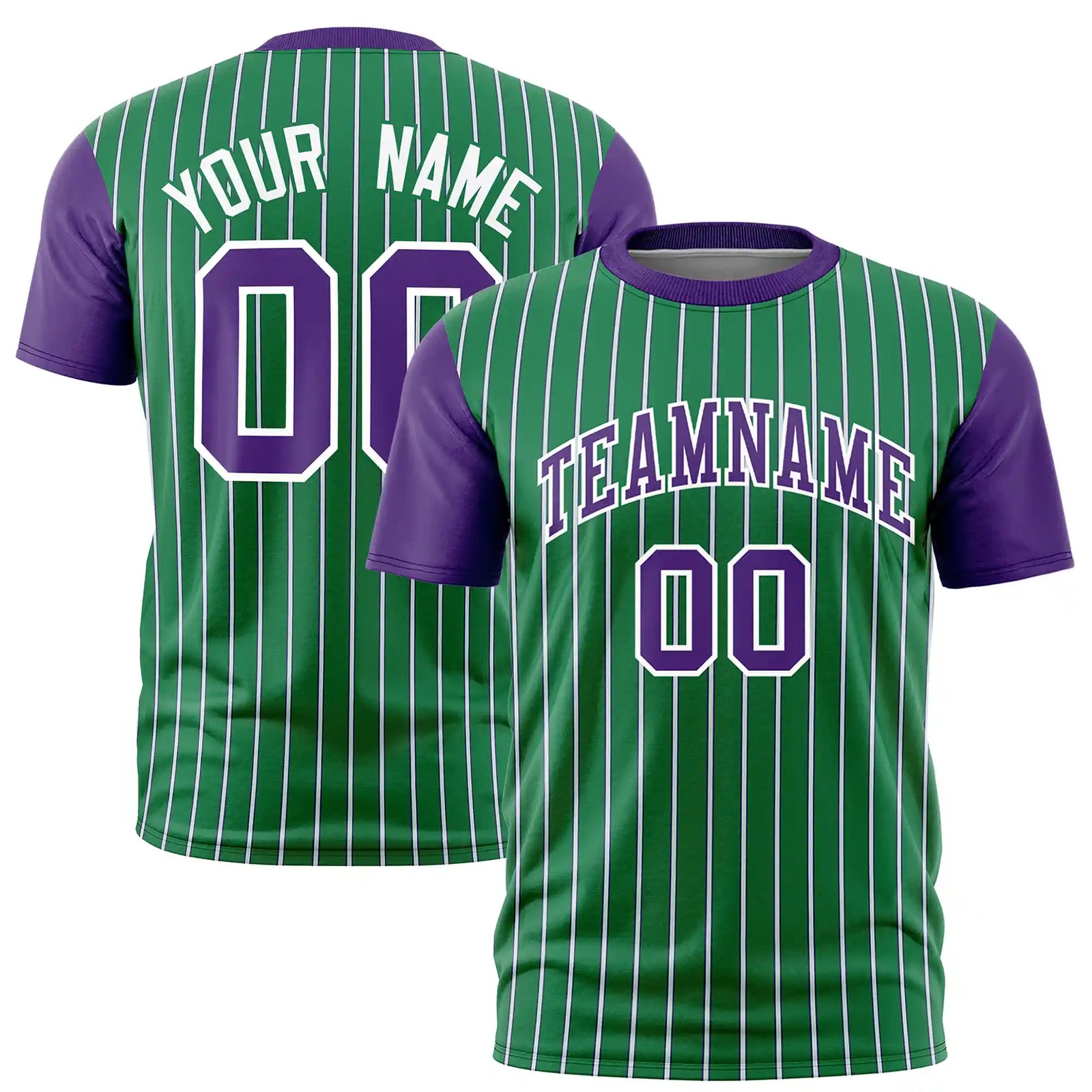 Custom Kelly Green White-Purple Pinstripe Pattern Design Performance T-Shirt