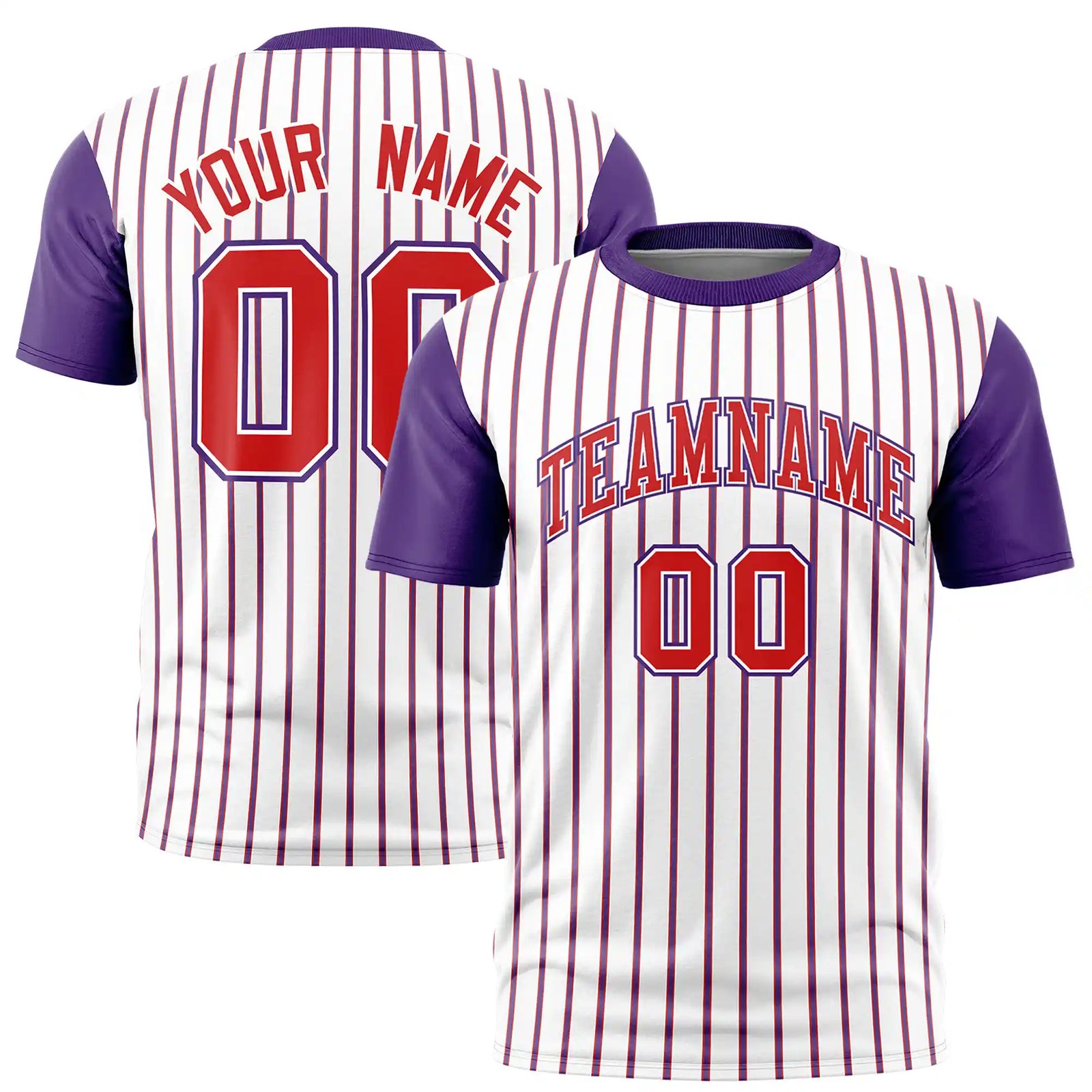 Custom White Red-Purple Pinstripe Pattern Design Performance T-Shirt