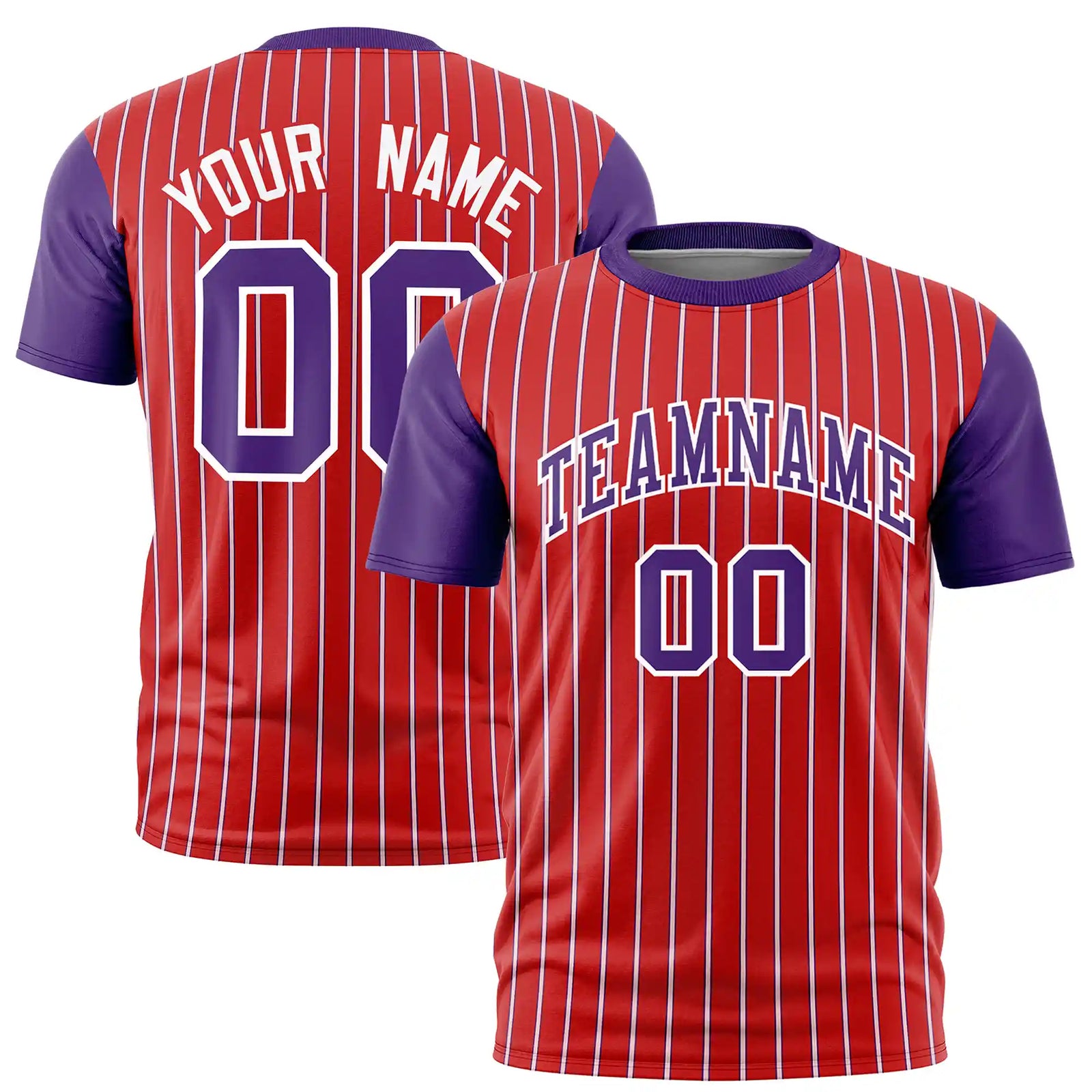 Custom Red White-Purple Pinstripe Pattern Design Performance T-Shirt