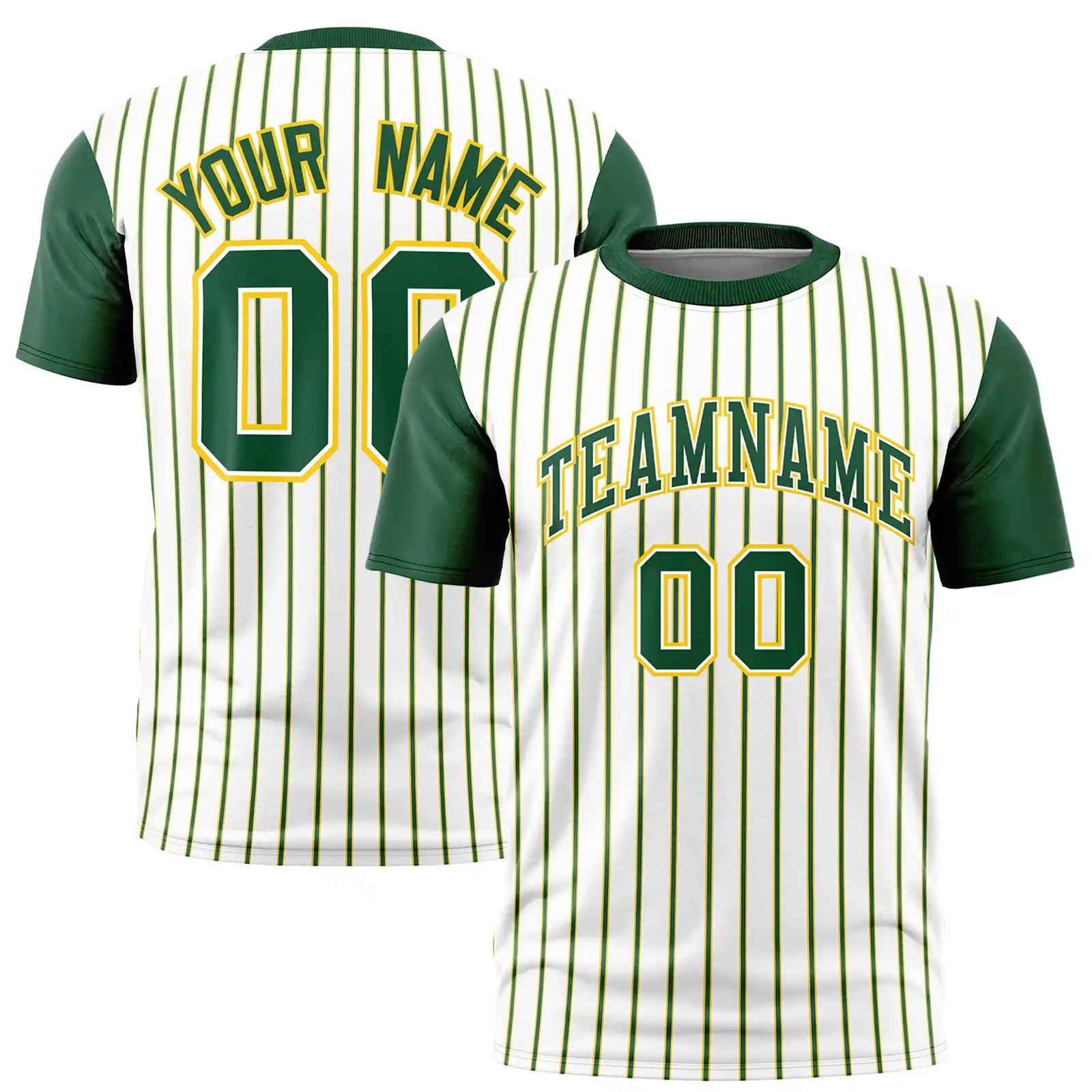 Custom White Gold01-Green Pinstripe Pattern Design Performance T-Shirt