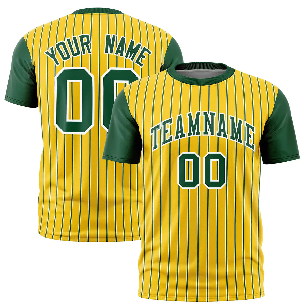 Custom Gold01 White-Green Pinstripe Pattern Design Performance T-Shirt