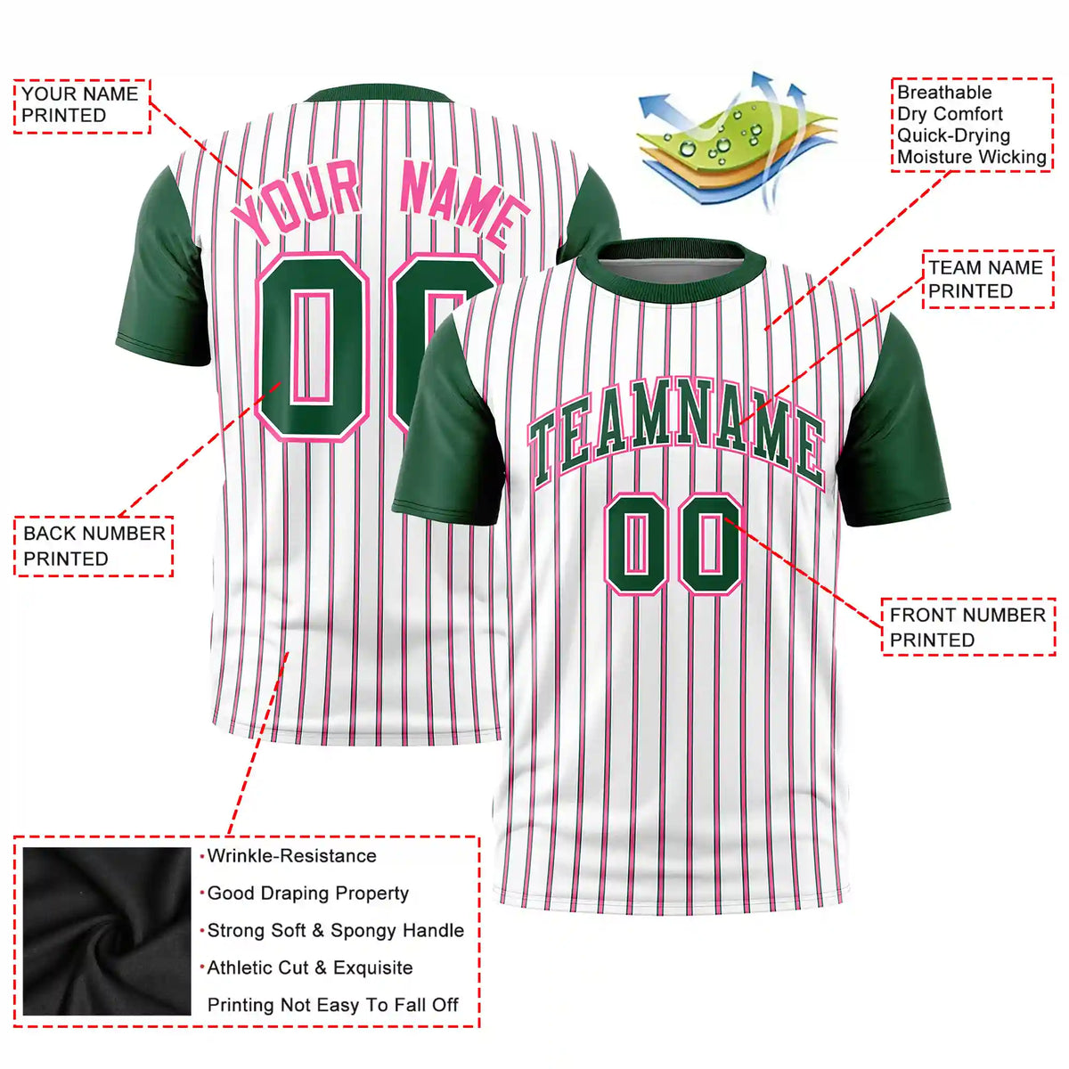 Custom White Pink-Green Pinstripe Pattern Design Performance T-Shirt