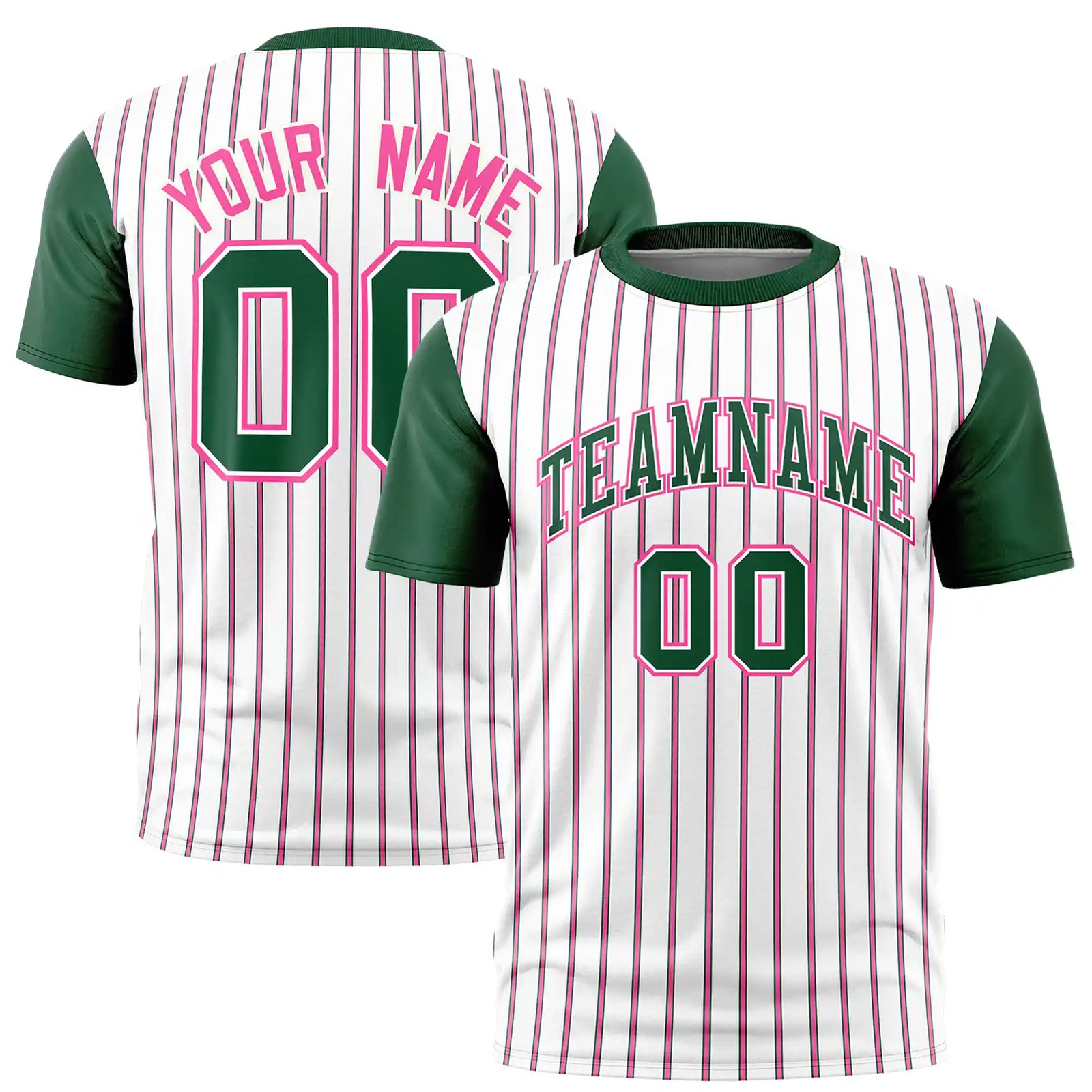 Custom White Pink-Green Pinstripe Pattern Design Performance T-Shirt
