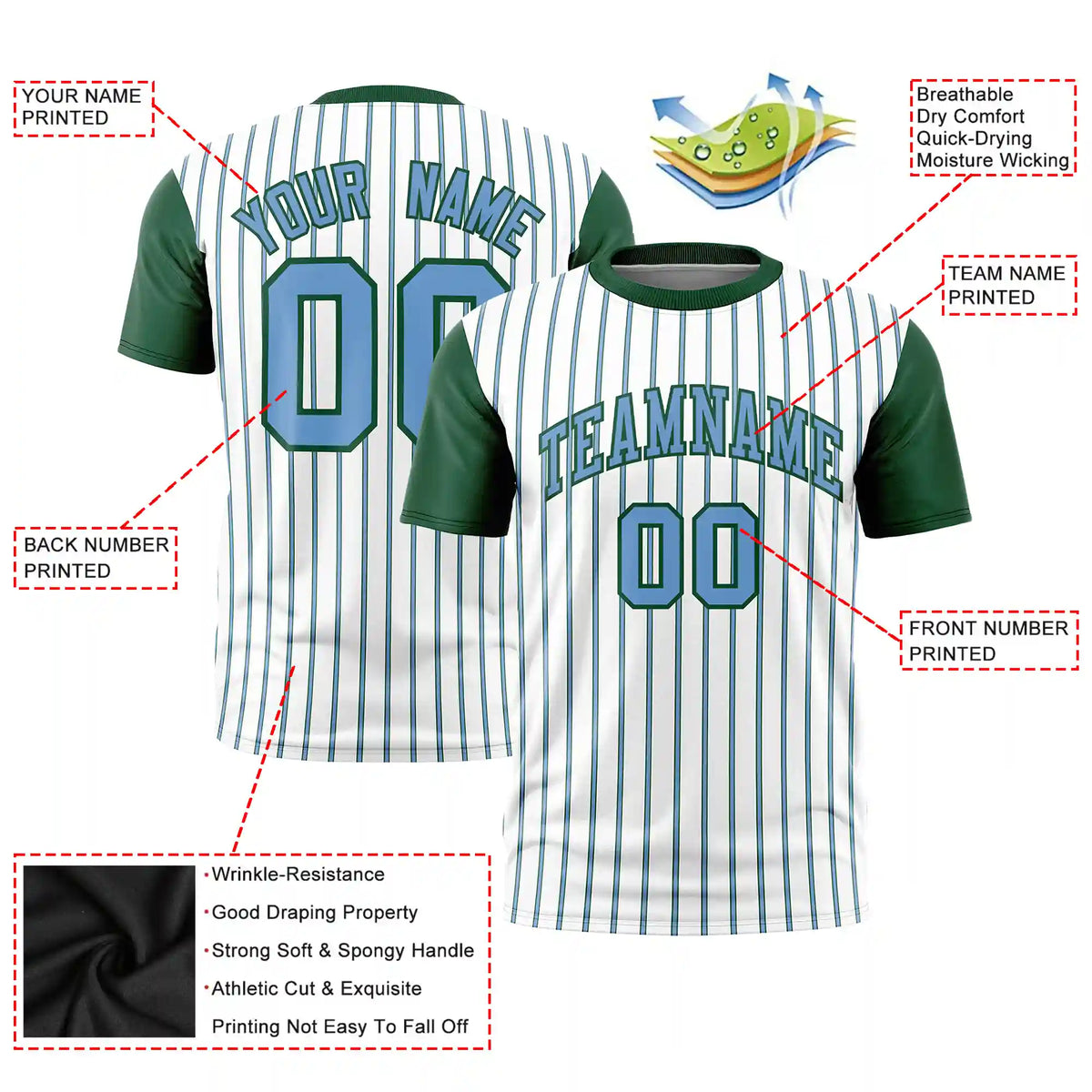 Custom White Light Blue-Green Pinstripe Pattern Design Performance T-Shirt