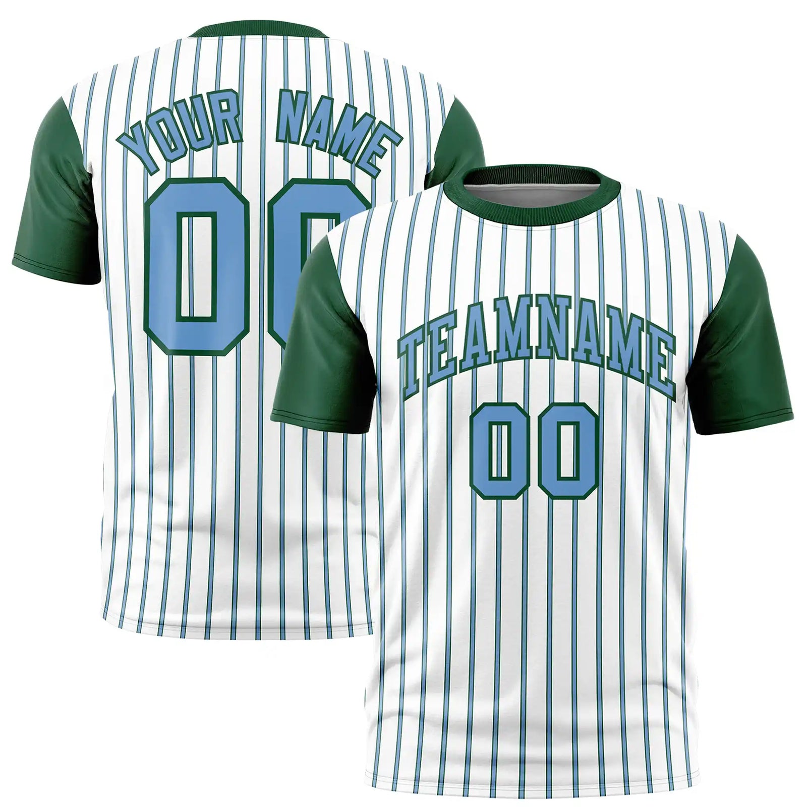 Custom White Light Blue-Green Pinstripe Pattern Design Performance T-Shirt