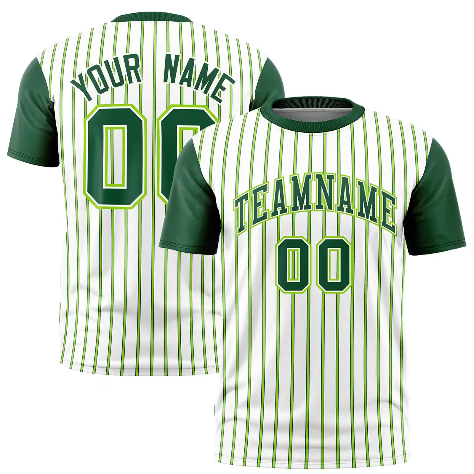 Custom White Neon Green-Green Pinstripe Pattern Design Performance T-Shirt
