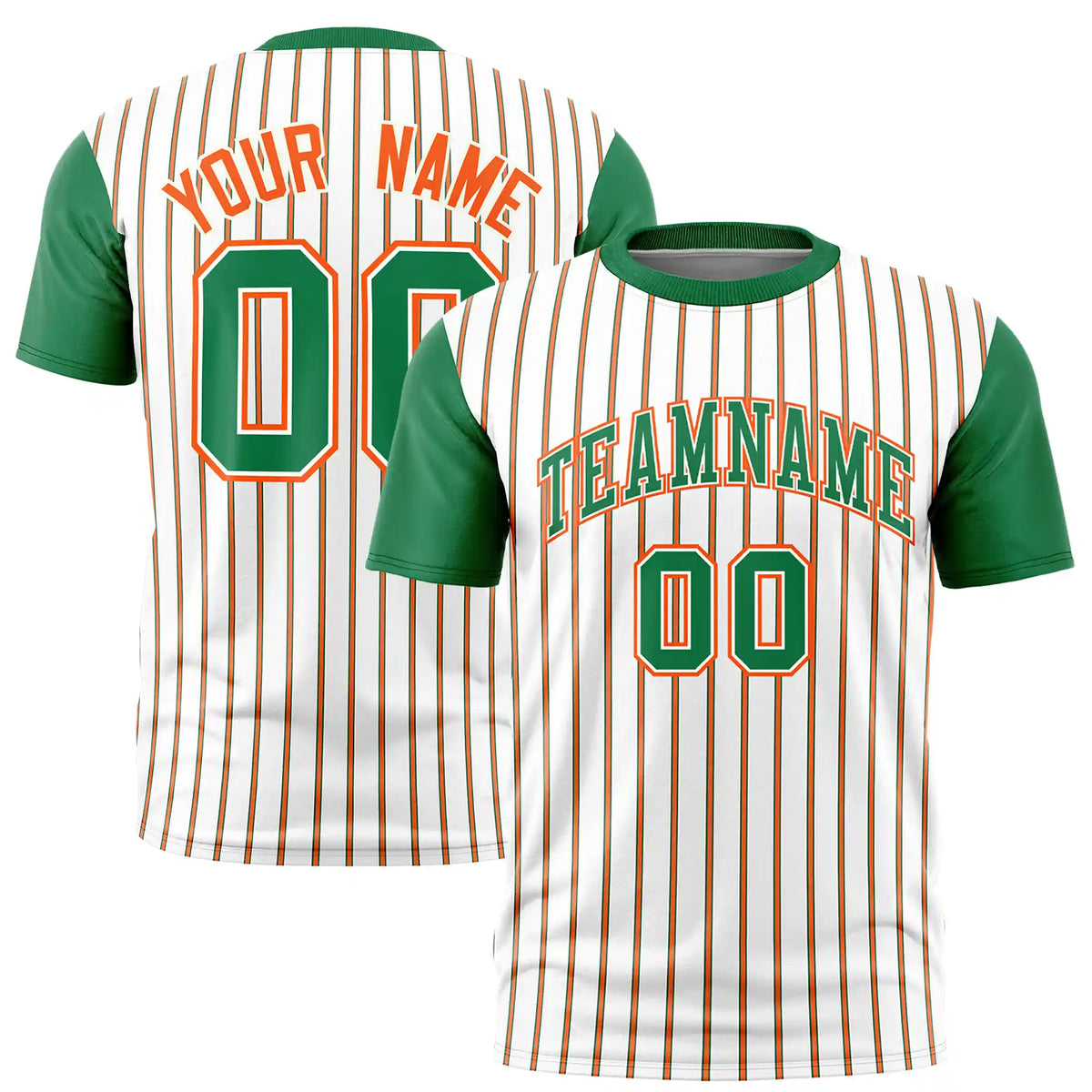 Custom White Orange-Kelly Green Pinstripe Pattern Design Performance T-Shirt