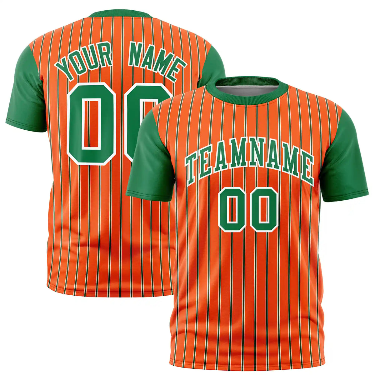 Custom Orange White-Kelly Green Pinstripe Pattern Design Performance T-Shirt