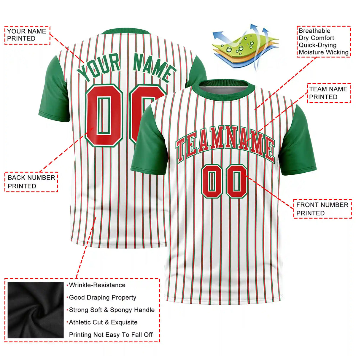 Custom White Orange-Kelly Green Pinstripe Pattern Design Performance T-Shirt