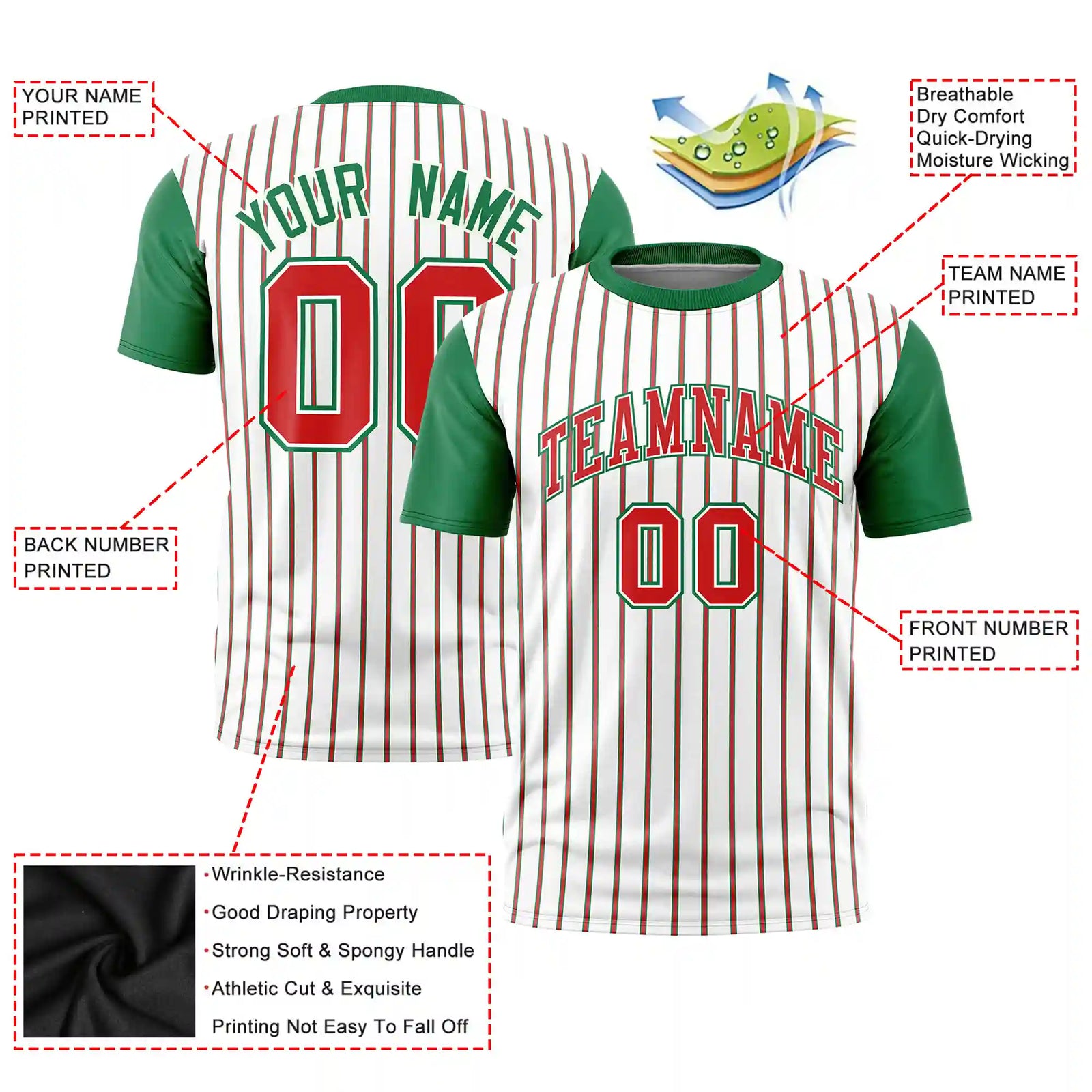 Custom White Orange-Kelly Green Pinstripe Pattern Design Performance T-Shirt