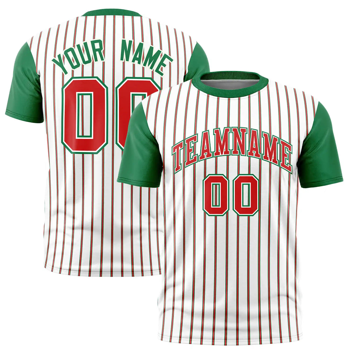 Custom White Orange-Kelly Green Pinstripe Pattern Design Performance T-Shirt