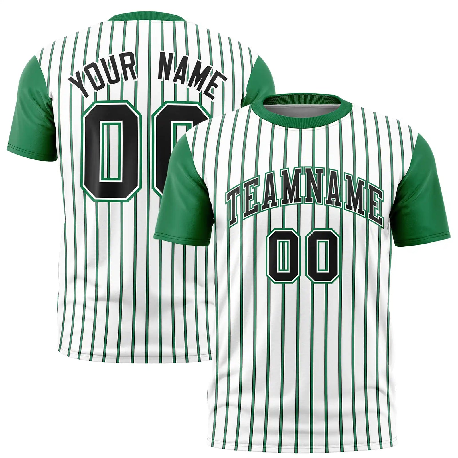 Custom White Black-Kelly Green Pinstripe Pattern Design Performance T-Shirt