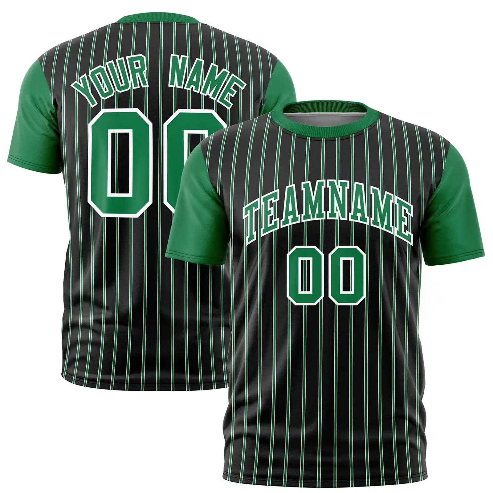 Custom Black White-Kelly Green Pinstripe Pattern Design Performance T-Shirt