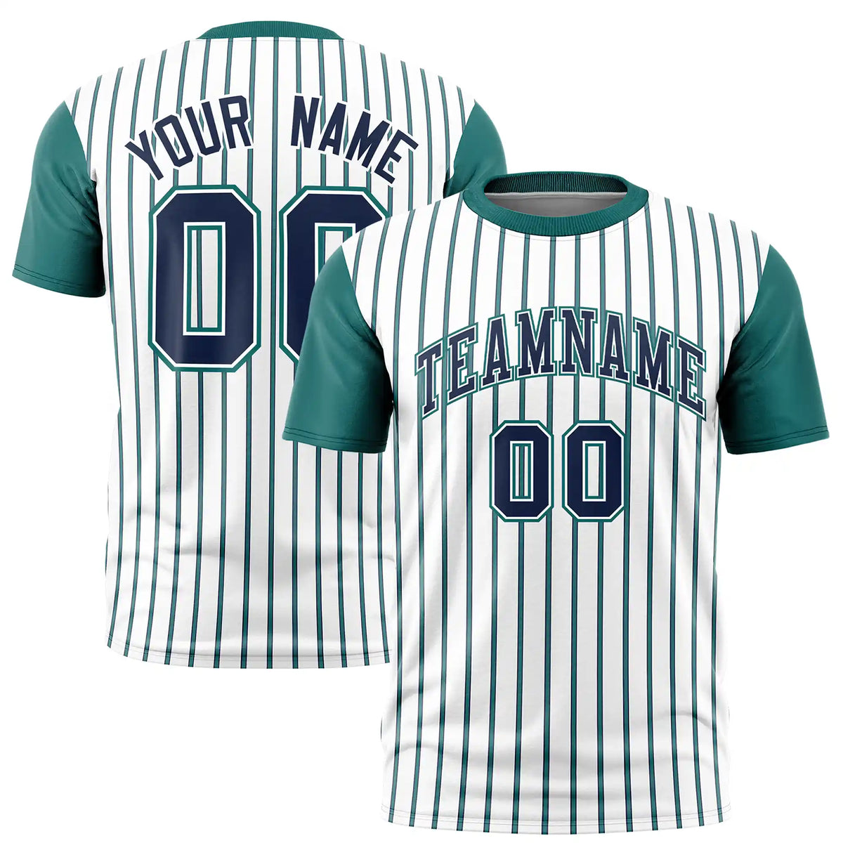 Custom White Navy-Aqua Pinstripe Pattern Design Performance T-Shirt