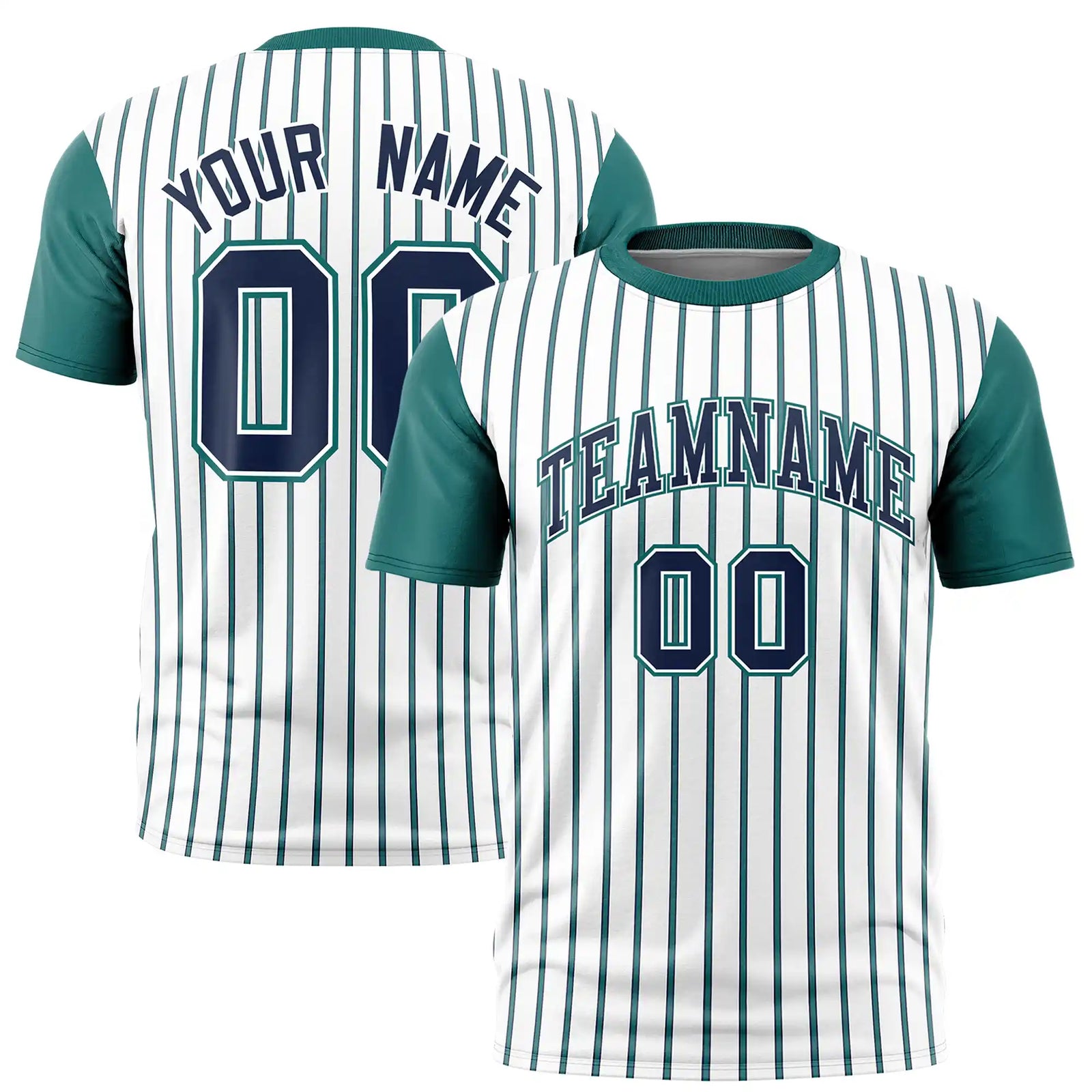 Custom White Navy-Aqua Pinstripe Pattern Design Performance T-Shirt