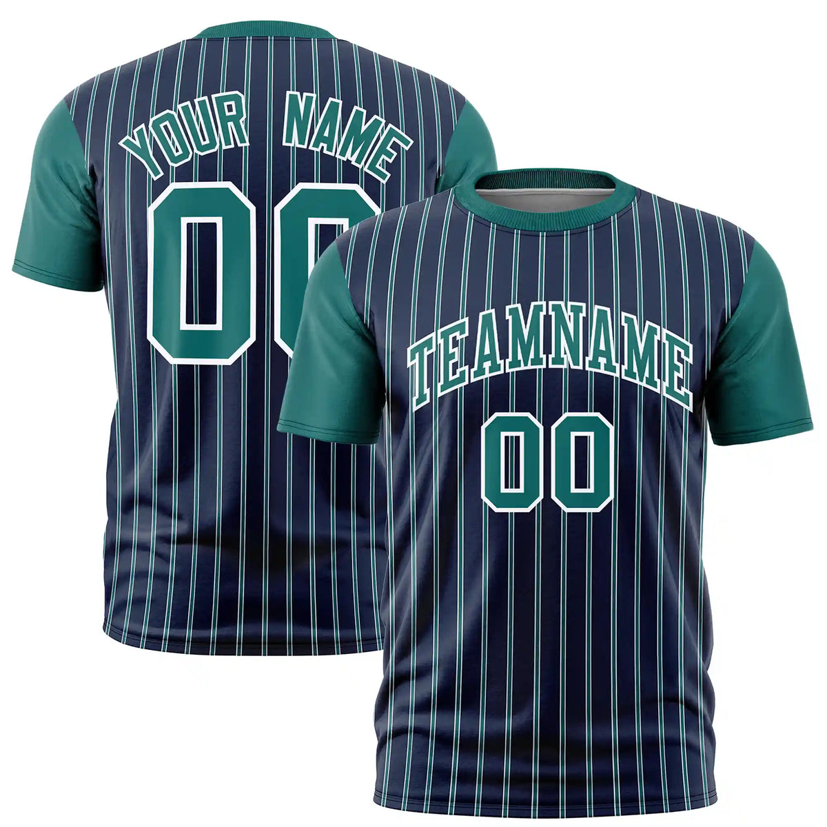 Custom Navy White-Aqua Pinstripe Pattern Design Performance T-Shirt