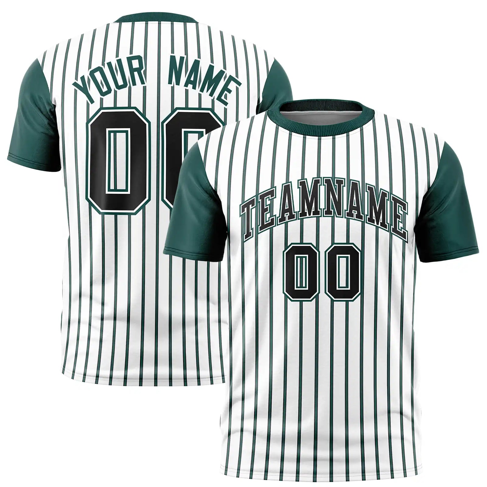 Custom White Black-Midnight Green Pinstripe Pattern Design Performance T-Shirt