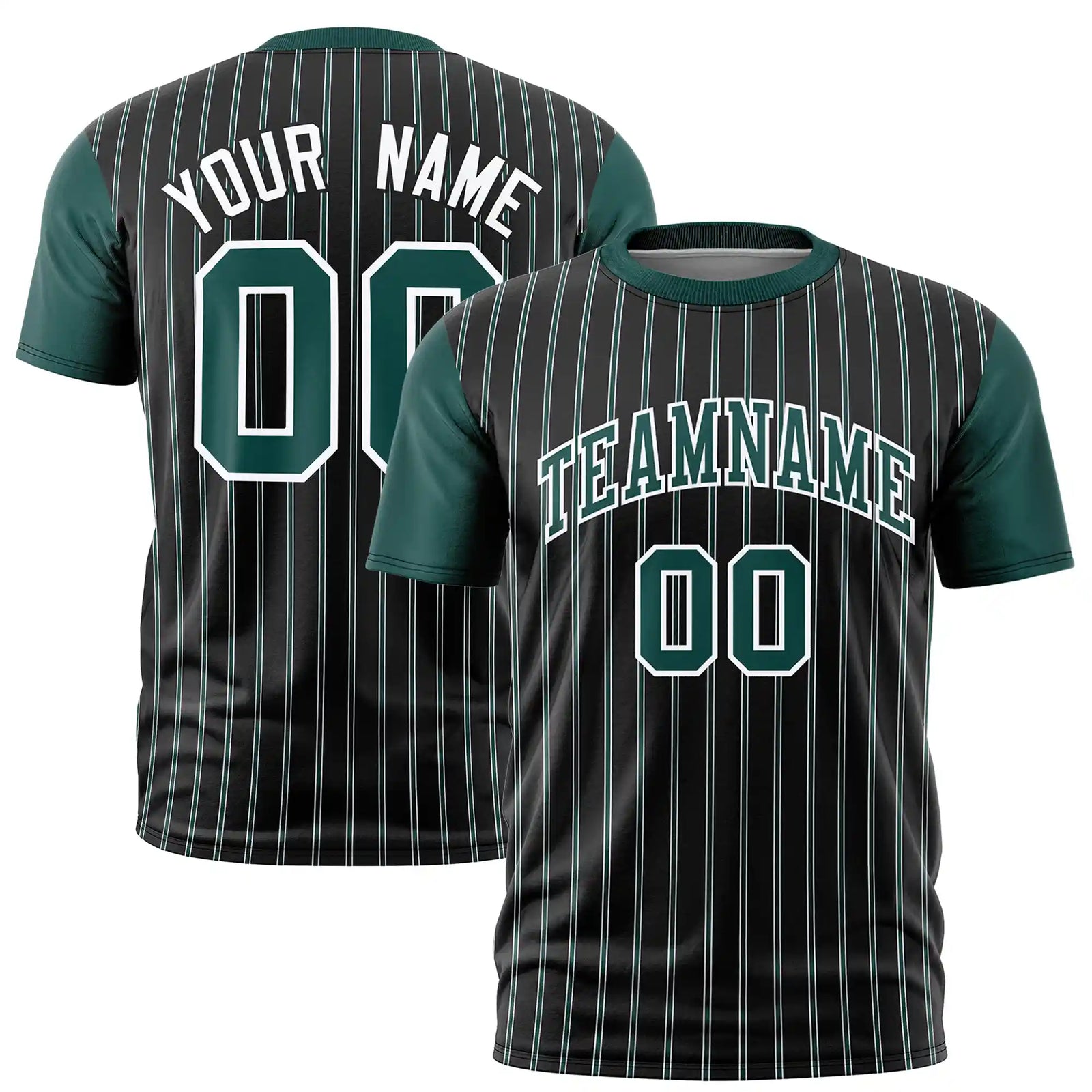 Custom Black White-Midnight Green Pinstripe Pattern Design Performance T-Shirt