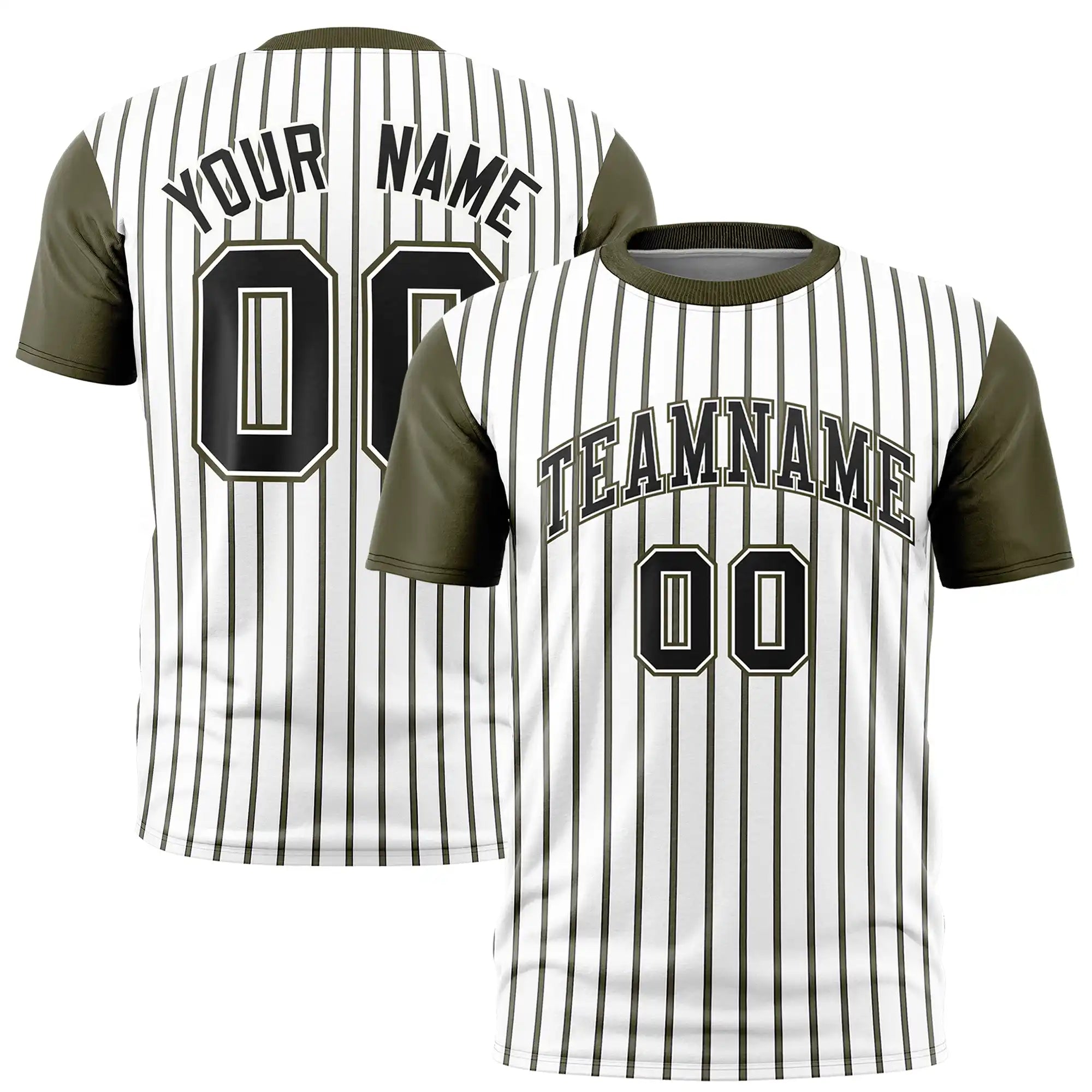 Custom White Black-Olive Pinstripe Pattern Design Performance T-Shirt