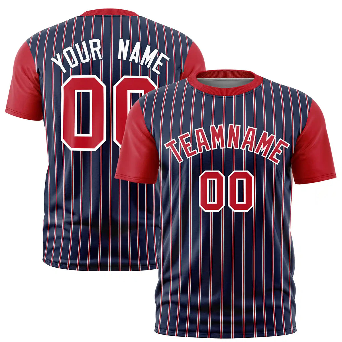 Custom Navy White-Red Pinstripe Pattern Design Performance T-Shirt