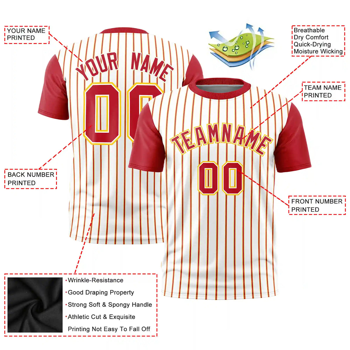Custom White Gold01-Red Pinstripe Pattern Design Performance T-Shirt
