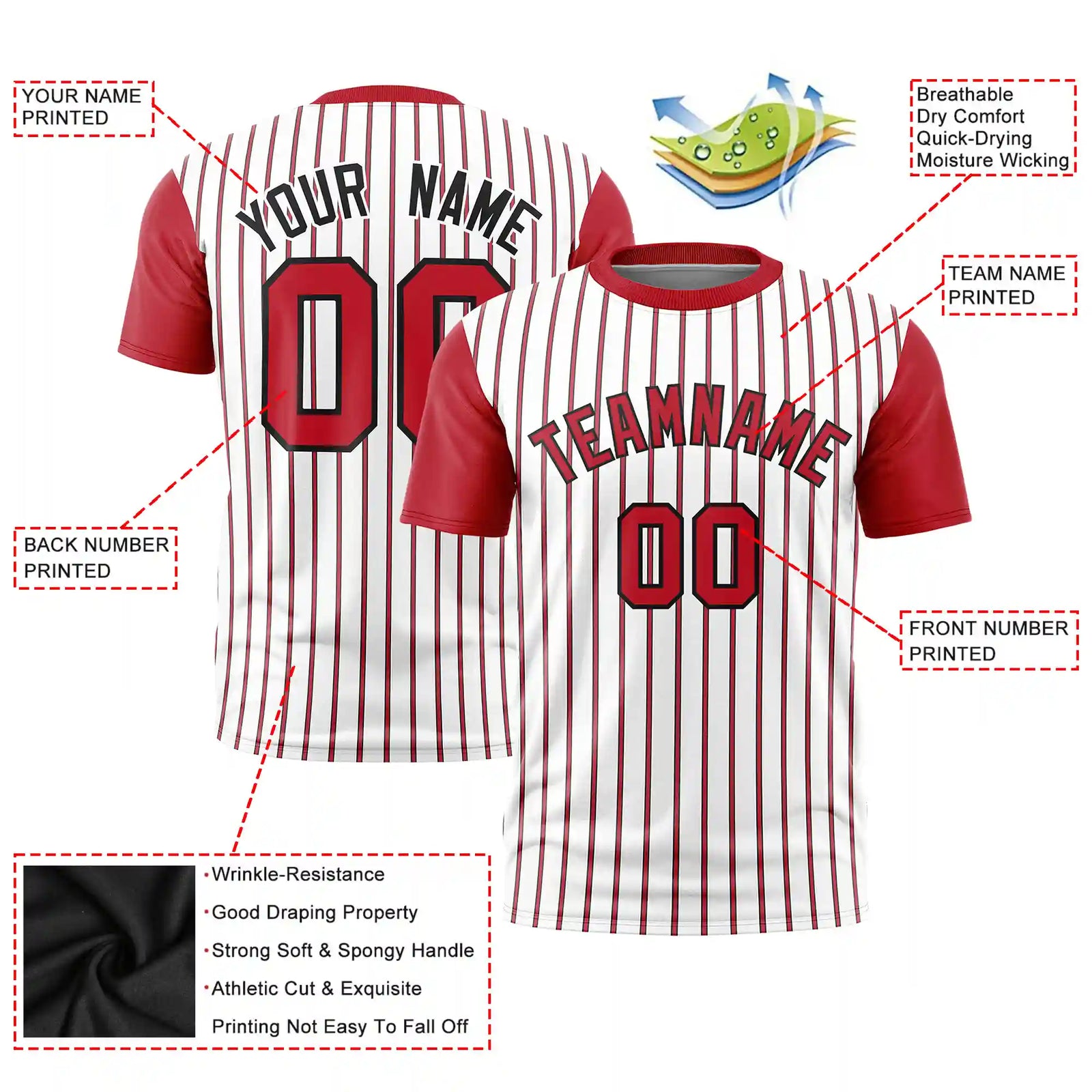 Custom White Black-Red Pinstripe Pattern Design Performance T-Shirt