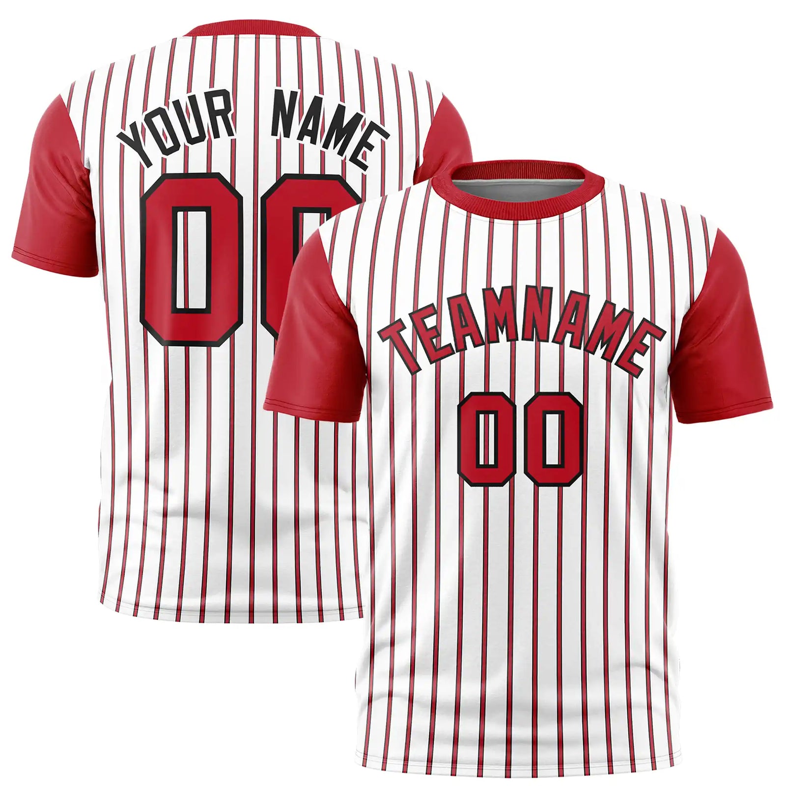 Custom White Black-Red Pinstripe Pattern Design Performance T-Shirt