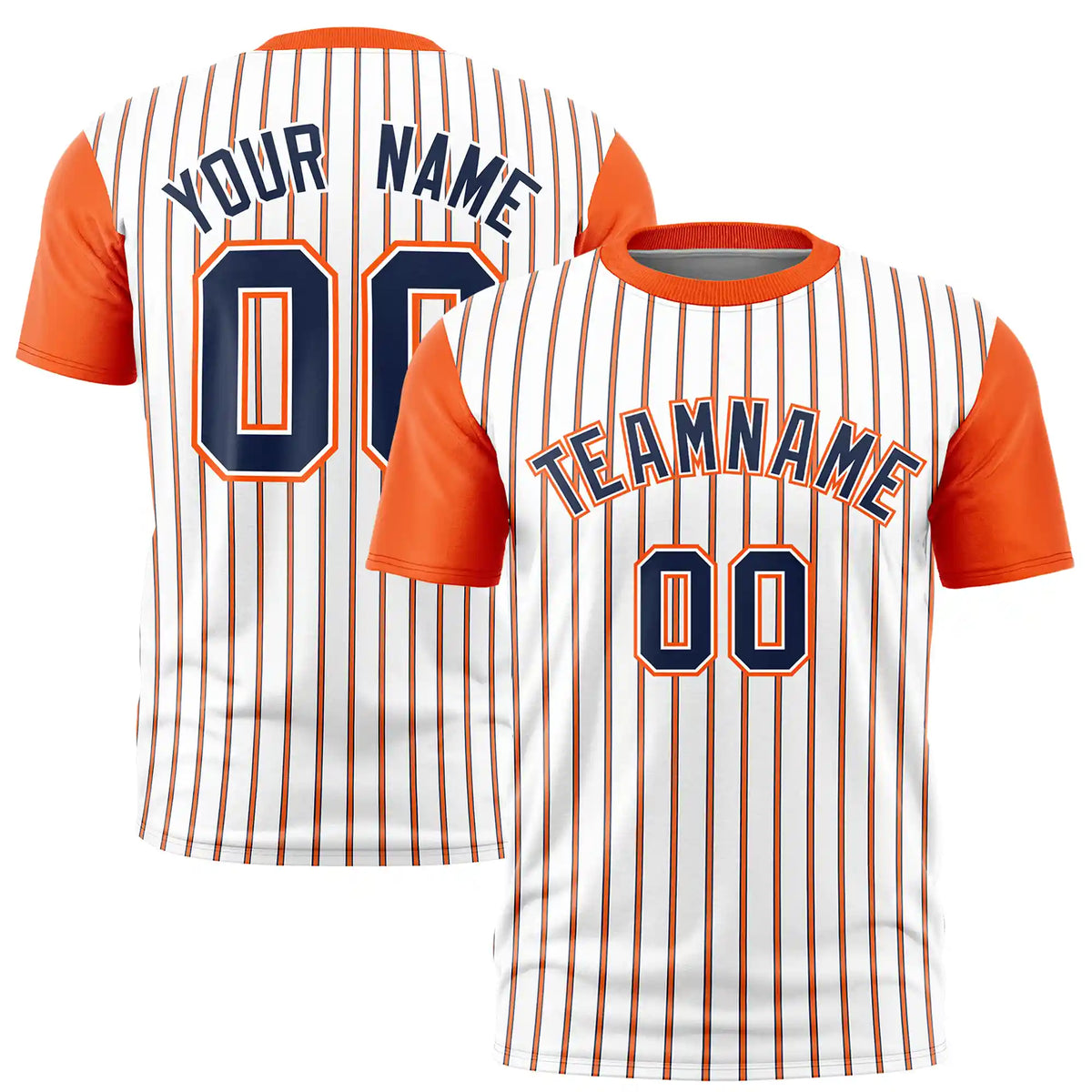 Custom White Navy-Orange Pinstripe Pattern Design Performance T-Shirt