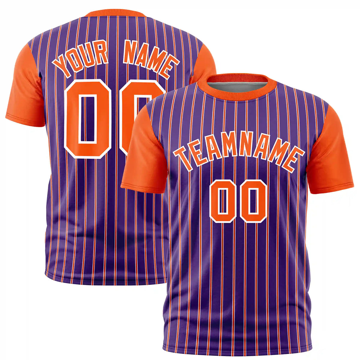 Custom Purple White-Orange Pinstripe Pattern Design Performance T-Shirt