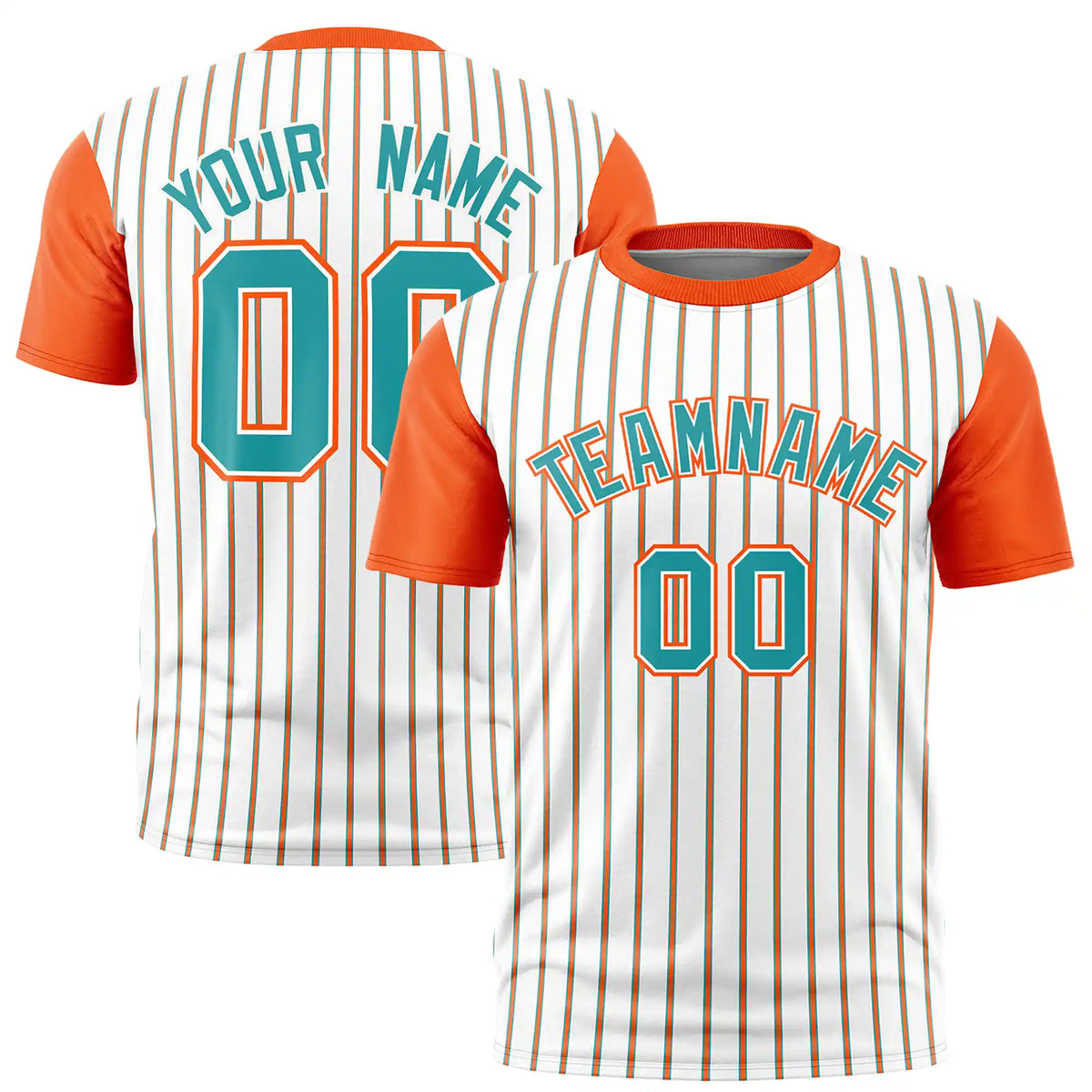 Custom White Aqua-Orange Pinstripe Pattern Design Performance T-Shirt