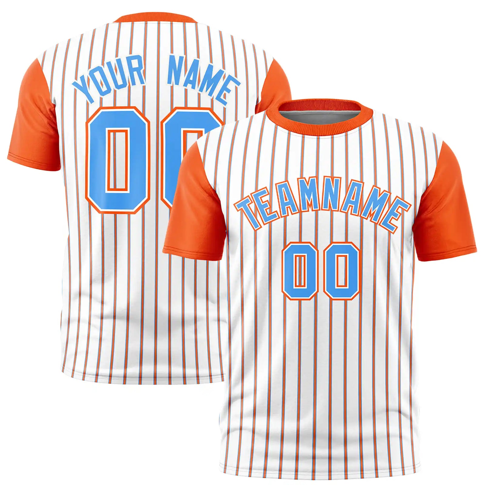 Custom White Powder Blue-Orange Pinstripe Pattern Design Performance T-Shirt