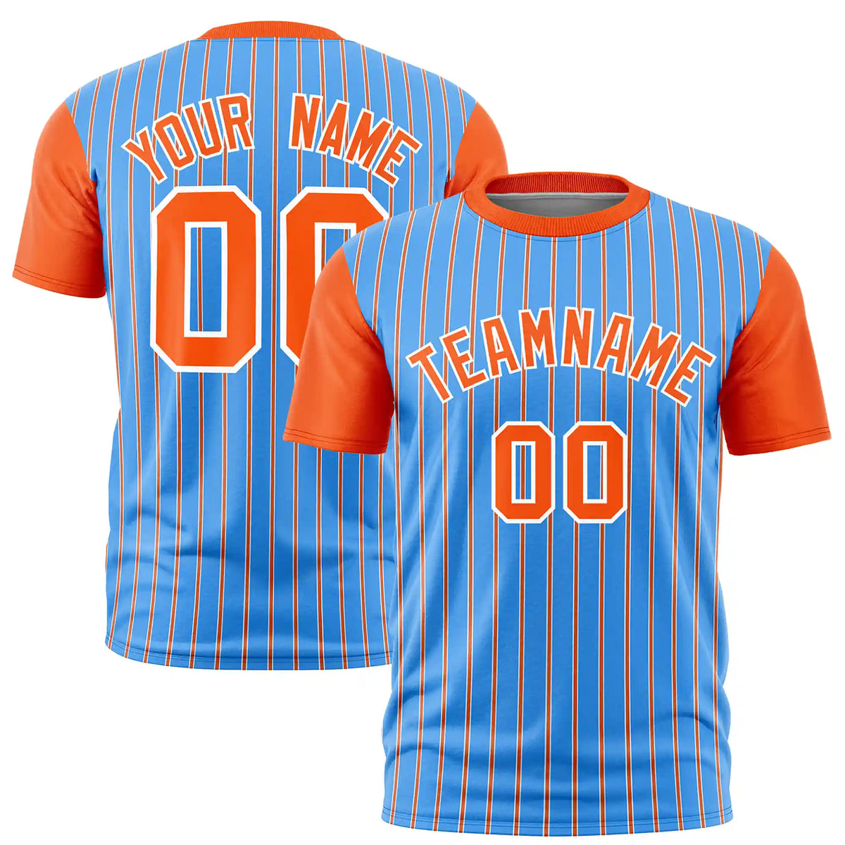 Custom Powder Blue White-Orange Pinstripe Pattern Design Performance T-Shirt