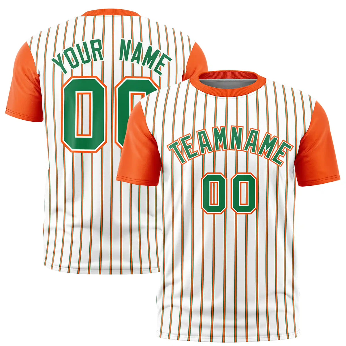 Custom White Kelly Green-Orange Pinstripe Pattern Design Performance T-Shirt