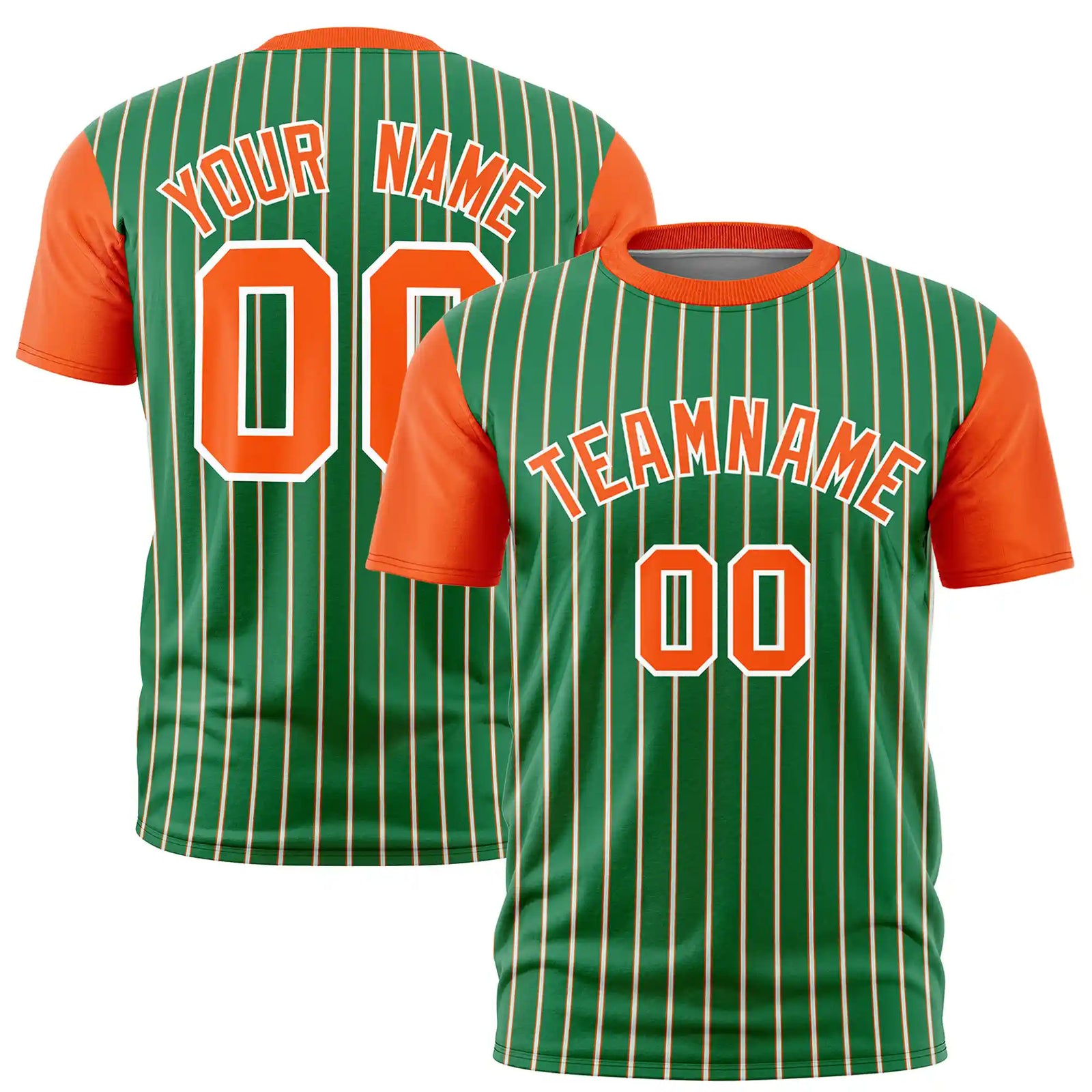 Custom Kelly Green White-Orange Pinstripe Pattern Design Performance T-Shirt