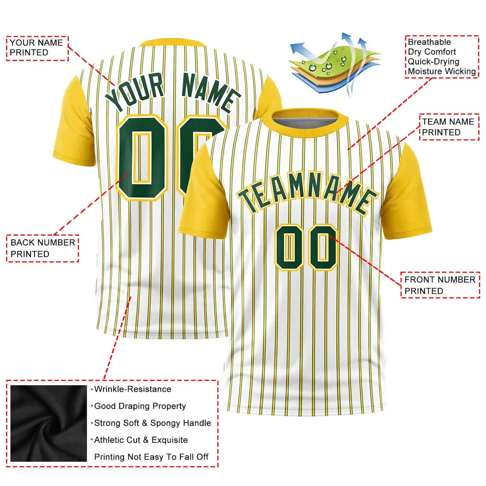 Custom White Green-Gold01 Pinstripe Pattern Design Performance T-Shirt
