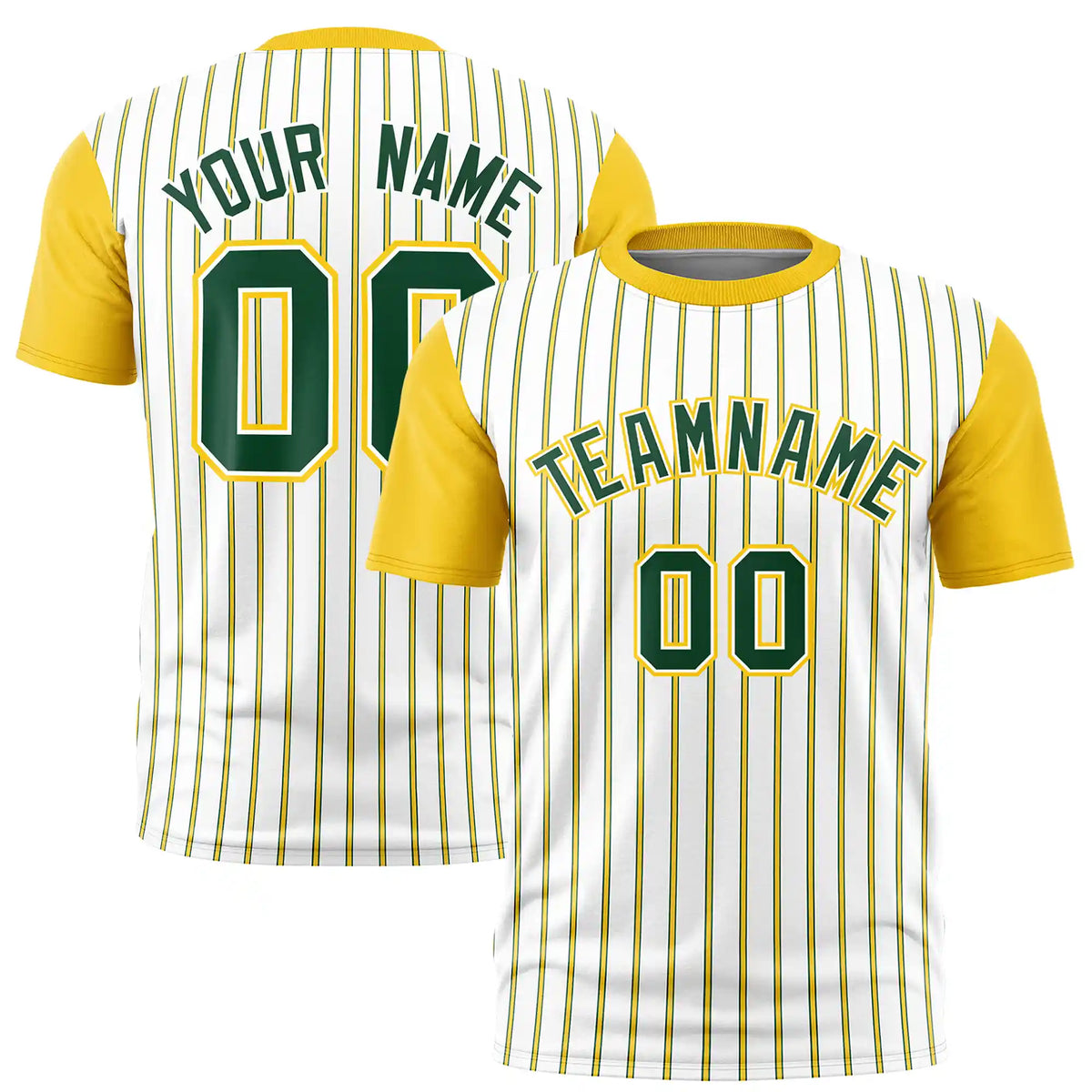 Custom White Green-Gold01 Pinstripe Pattern Design Performance T-Shirt