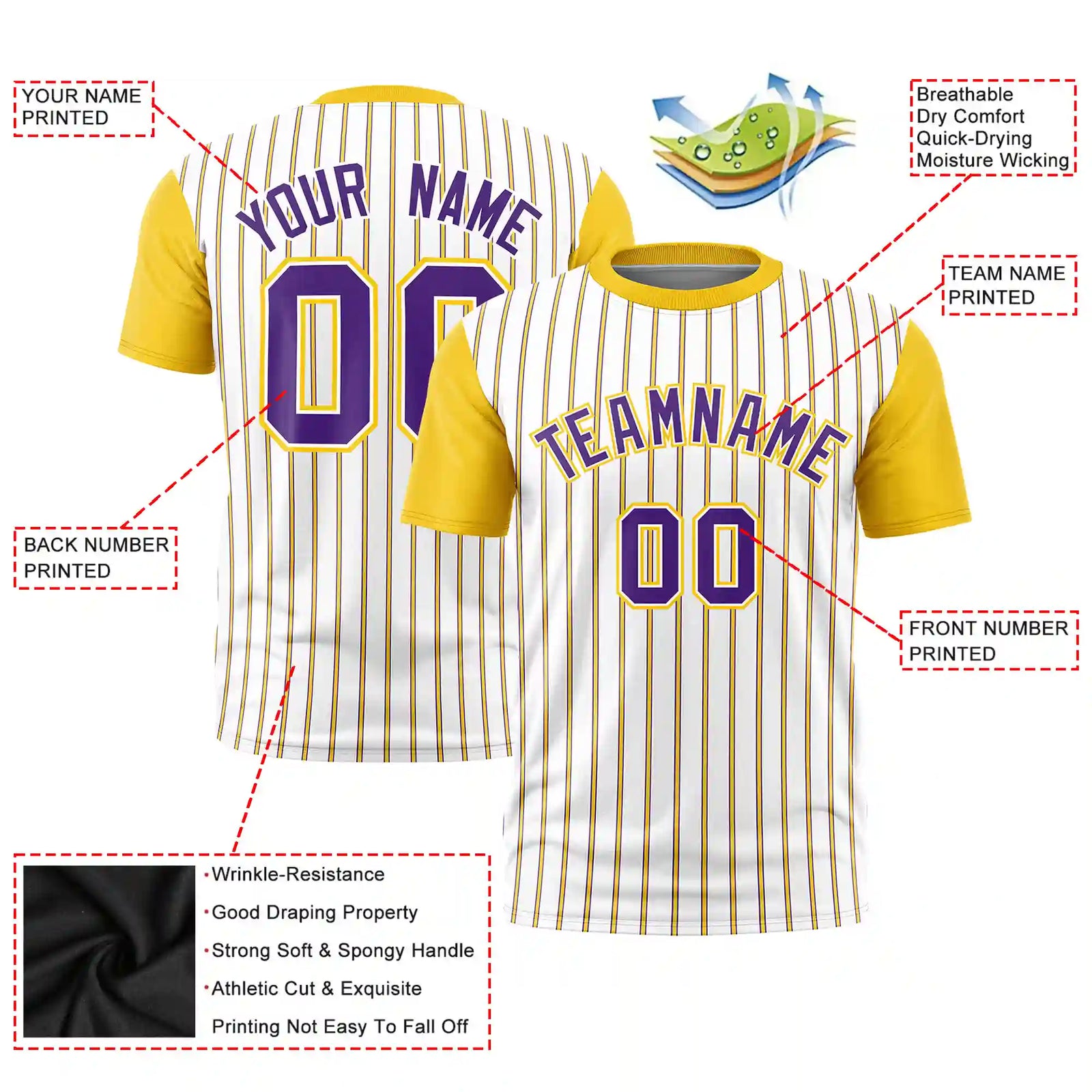 Custom White Purple-Gold01 Pinstripe Pattern Design Performance T-Shirt