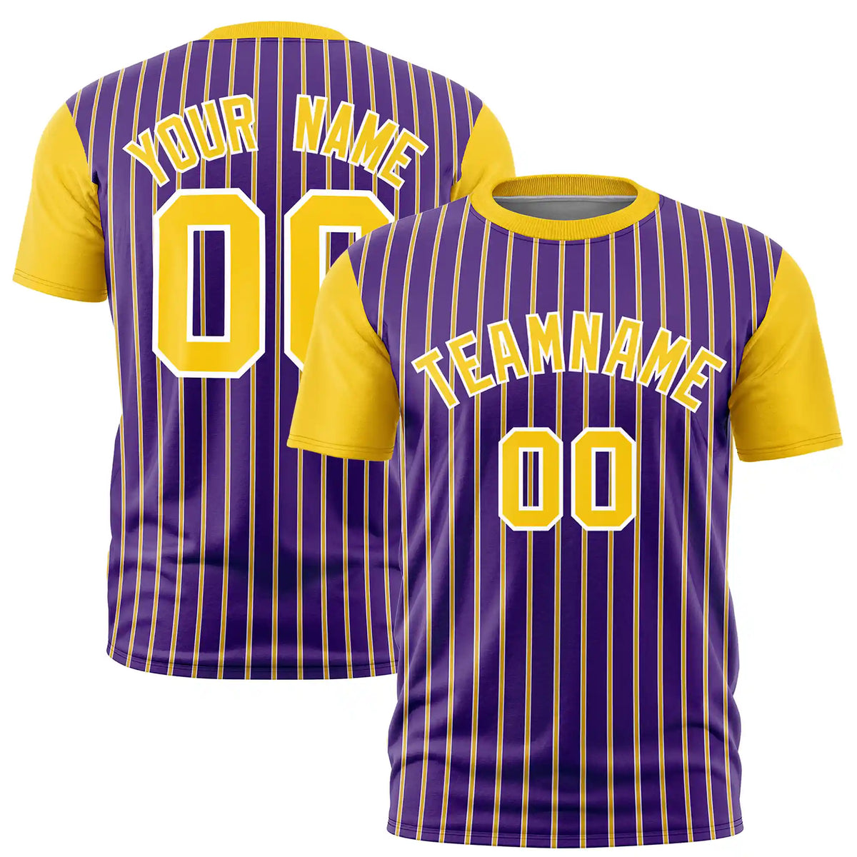 Custom Purple White-Gold01 Pinstripe Pattern Design Performance T-Shirt