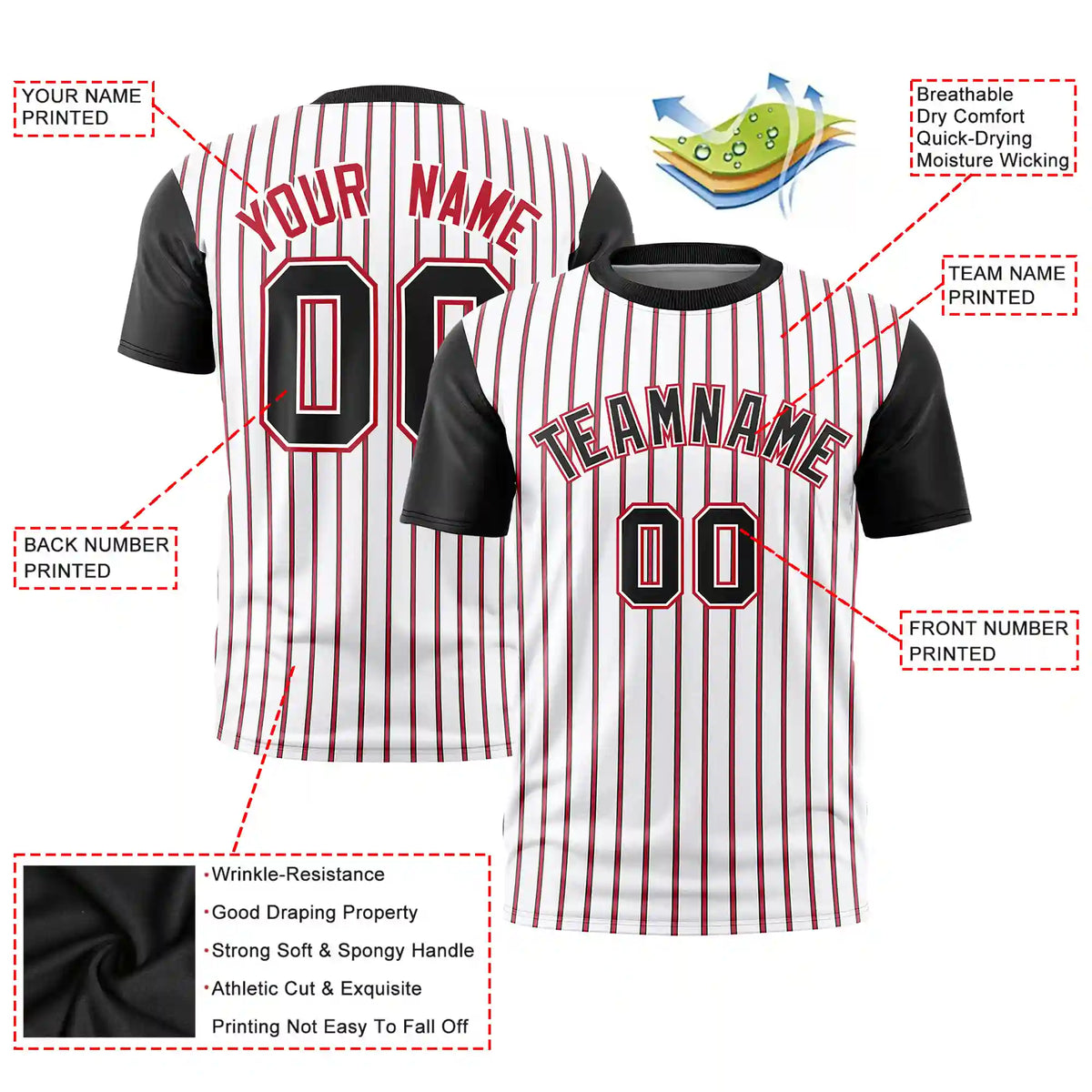 Custom White Red-Black Pinstripe Pattern Design Performance T-Shirt